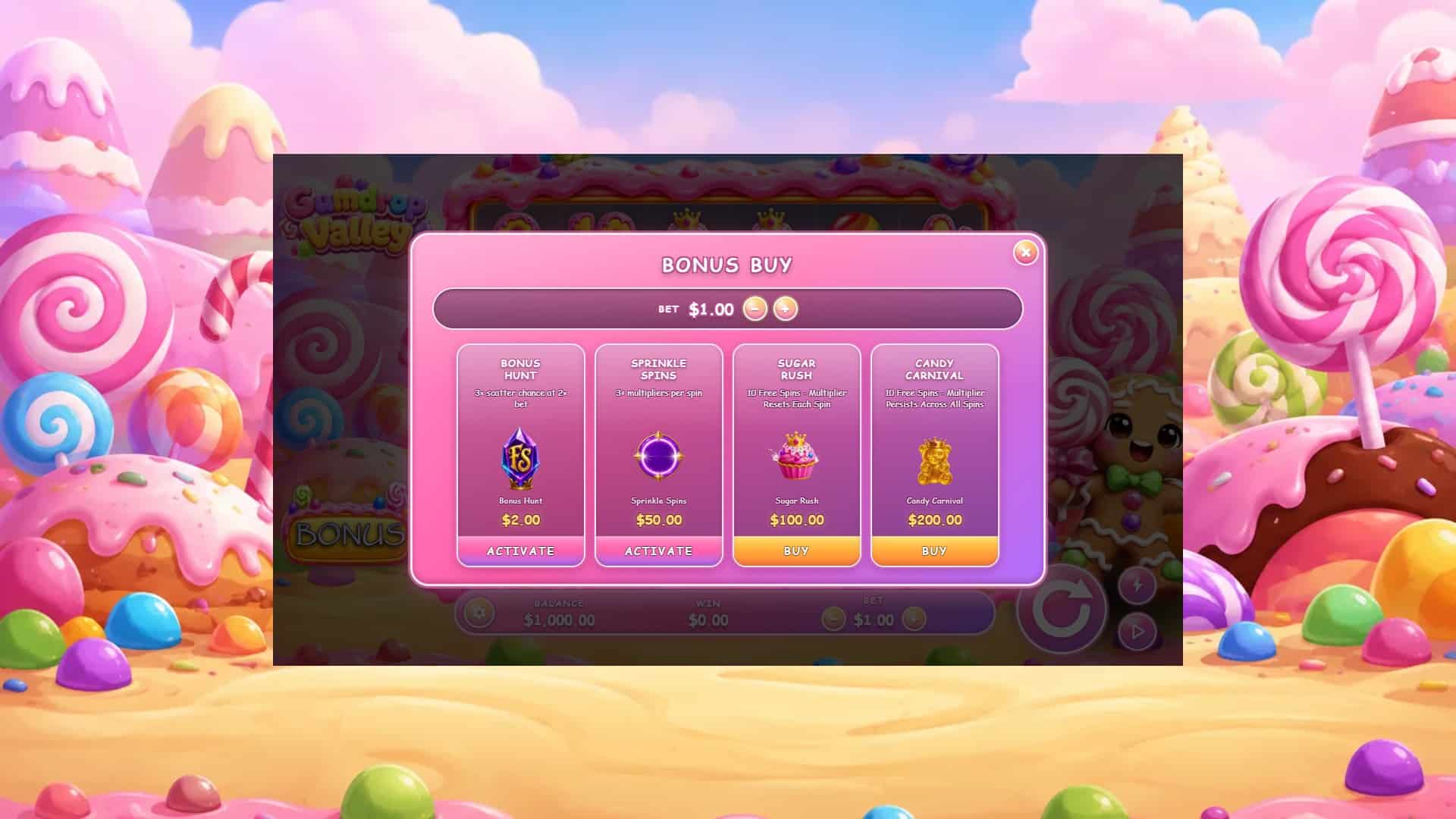 Gumdrop Valley bonus buy menu