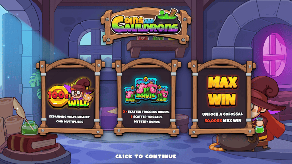 Metagaming coins and cauldrons intro screen