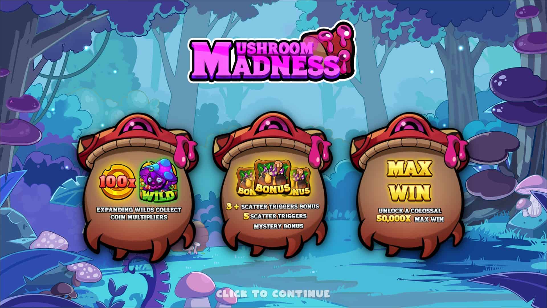 Mushroom Madness slot intro screen