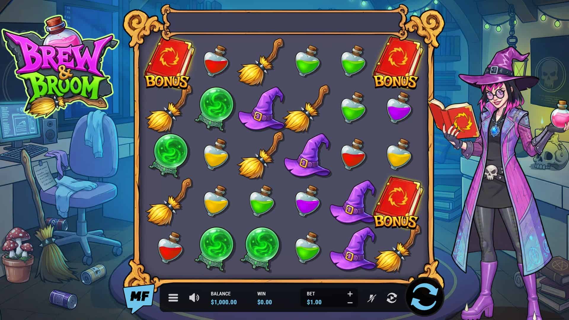 Brew and Broom slot gameplay reels