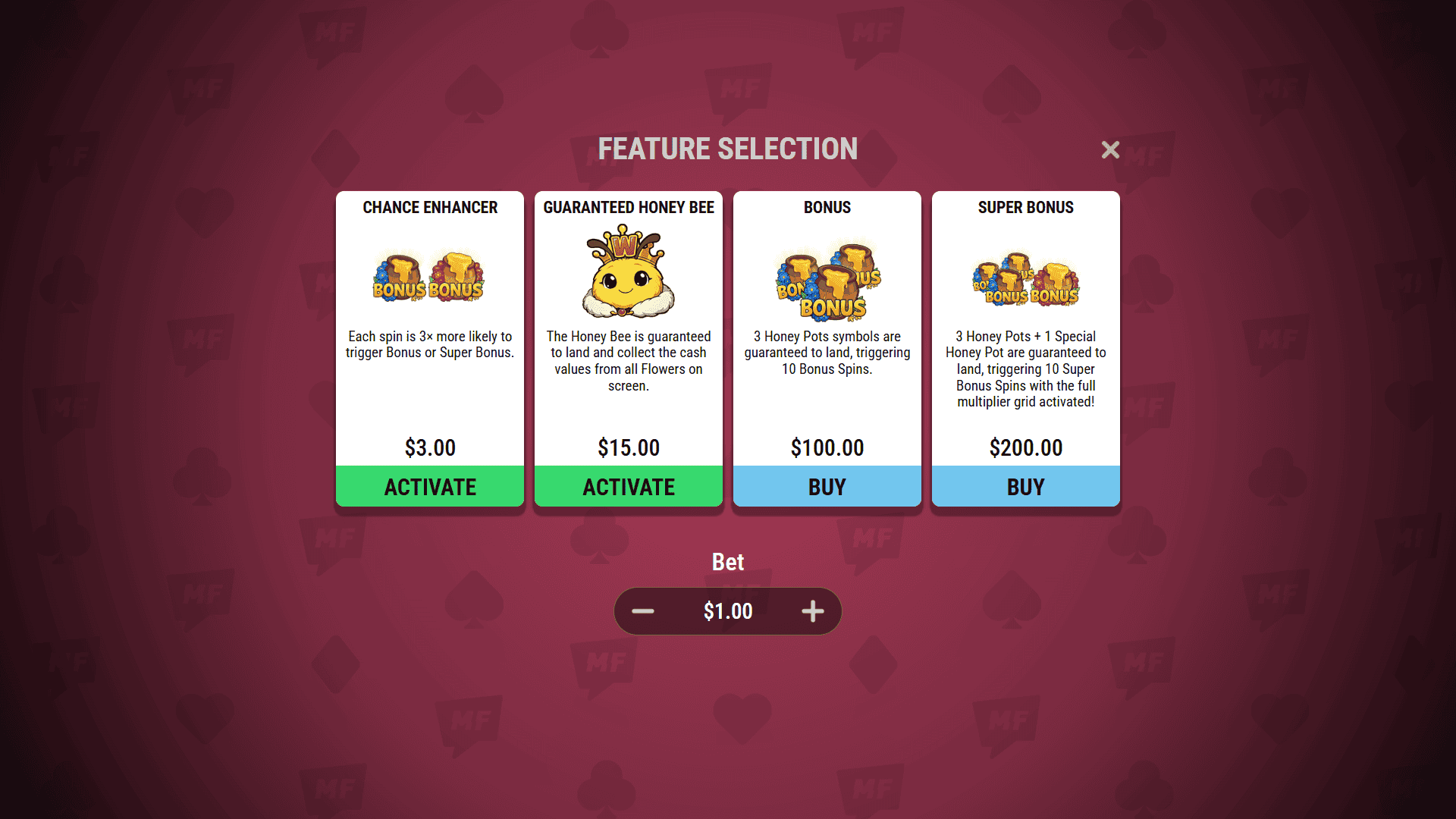Honey Money bonus buy menu