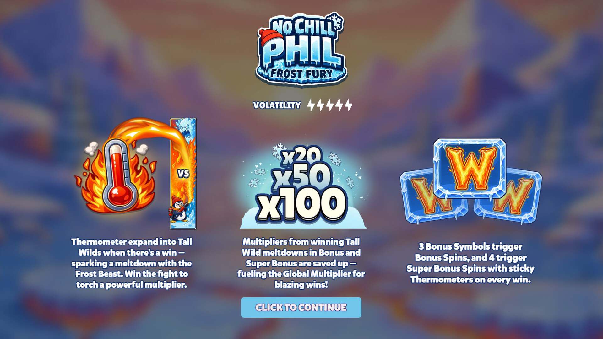 No Chill Phil: Frost Fury slot intro screen