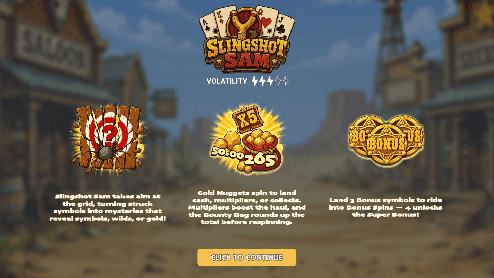 Slingshot Sam slot intro screen