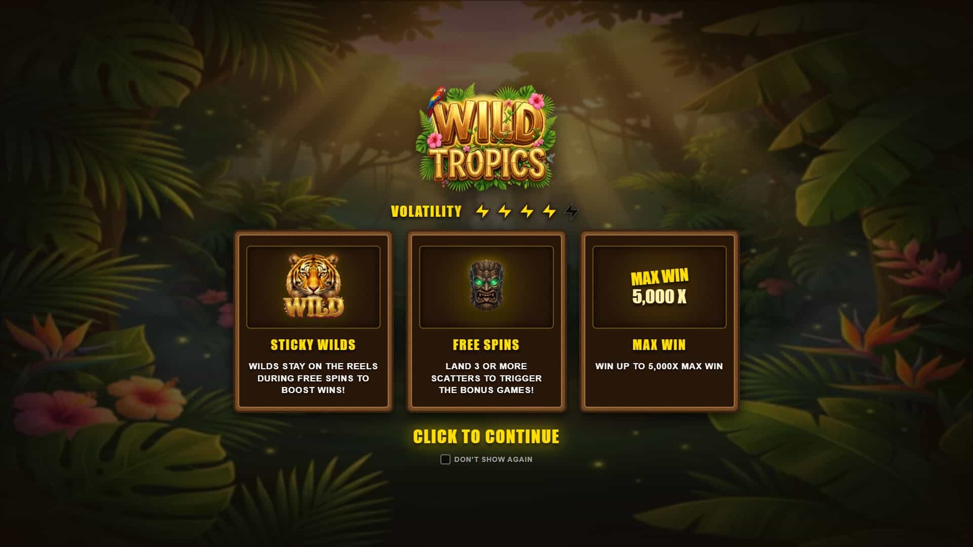 Wild Tropics slot intro screen