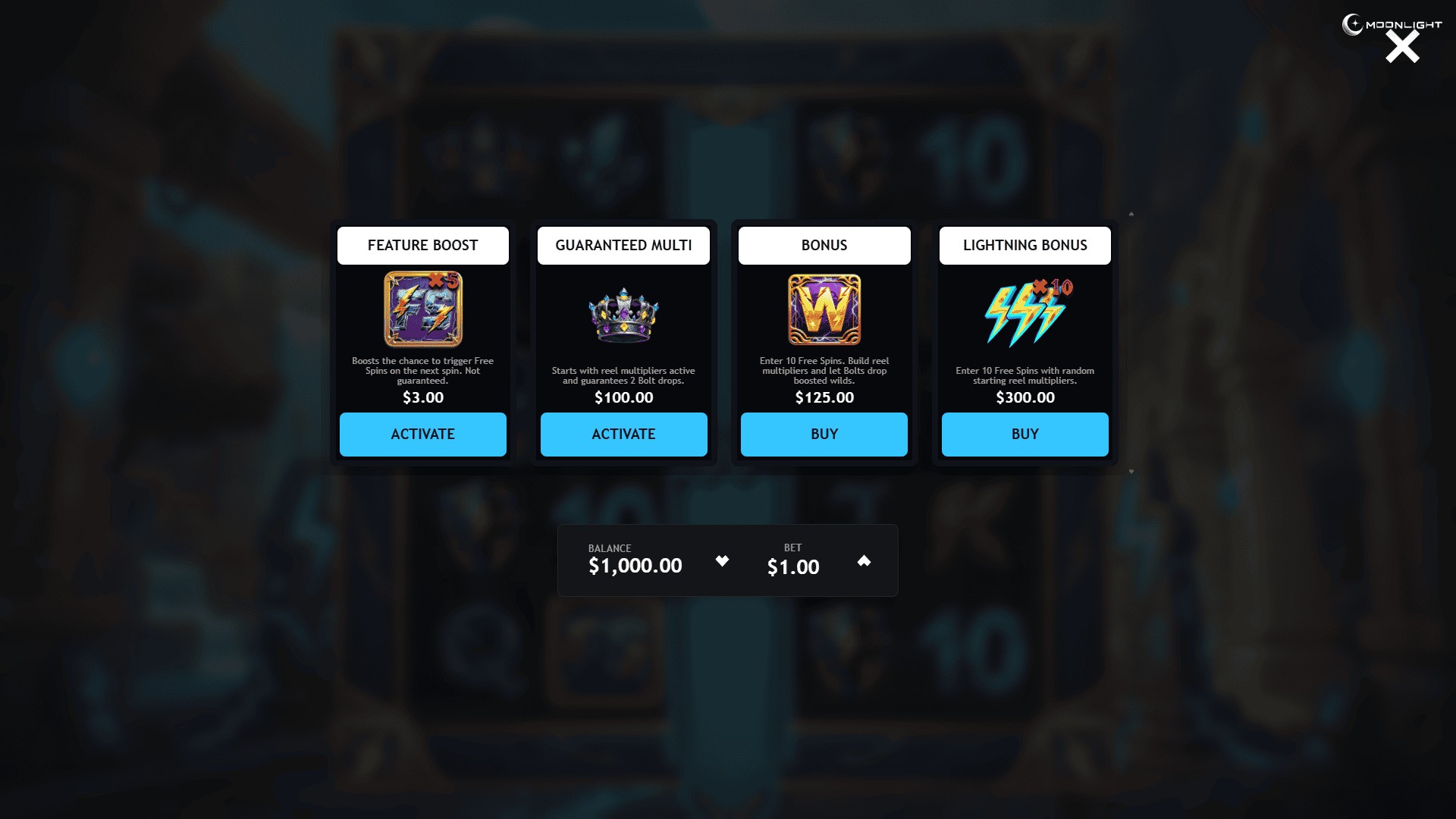 Lightning Strike bonus buy menu