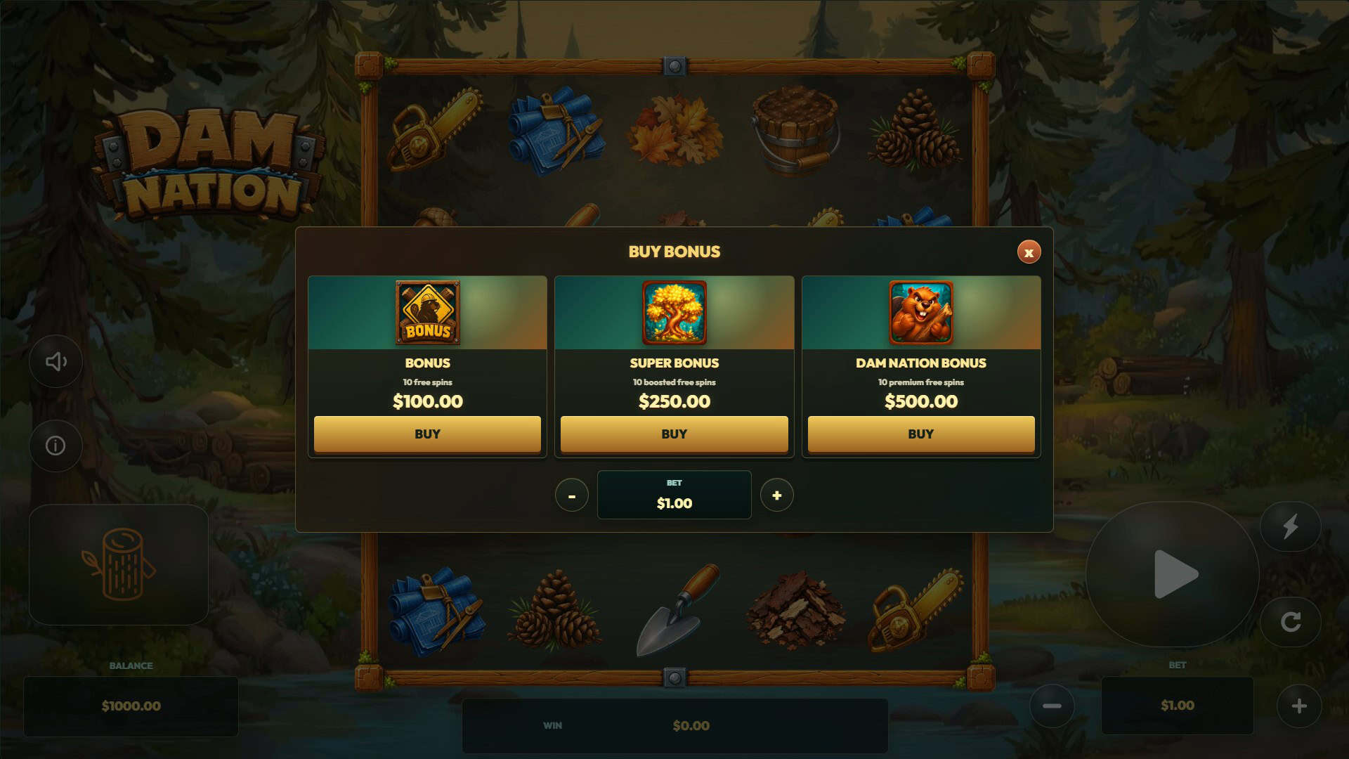 Dam Nation bonus buy menu
