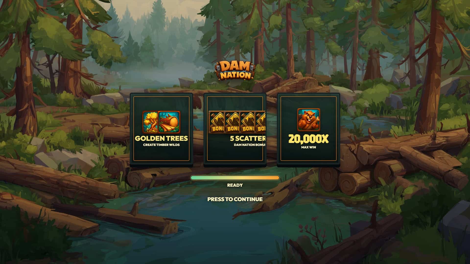 Dam Nation slot intro screen