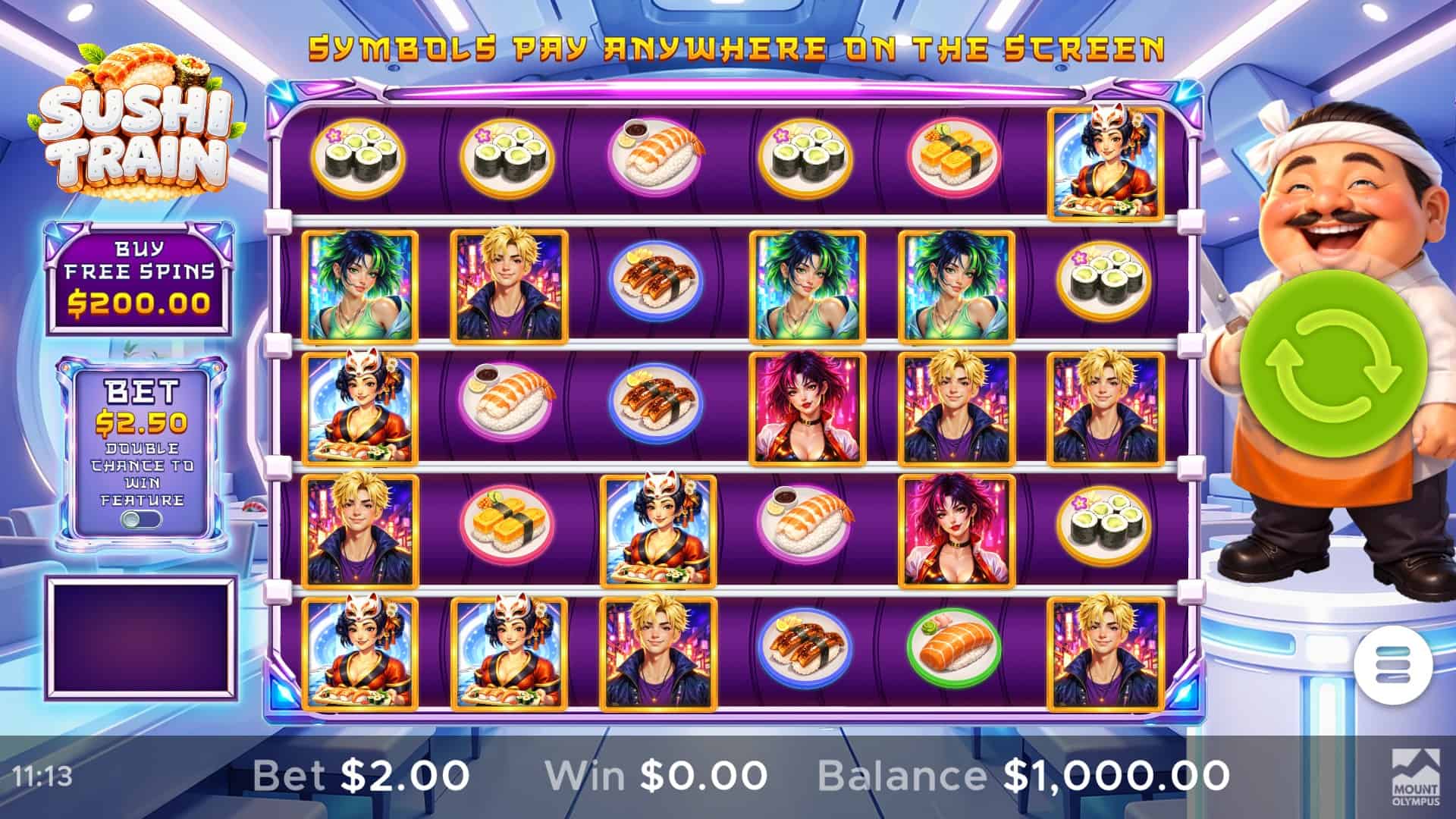 Sushi Train slot gameplay reels