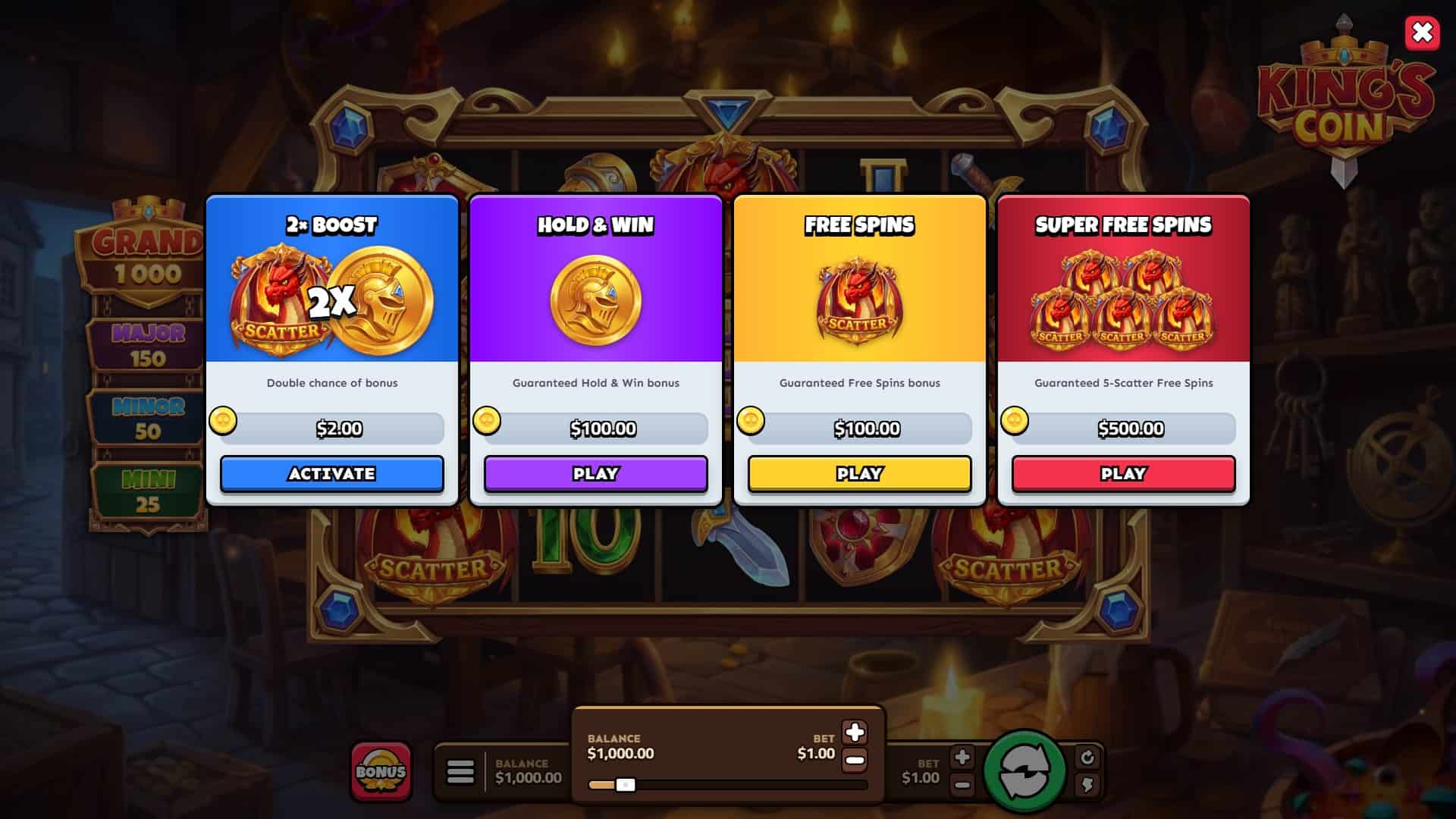 King's Coin bonus buy menu