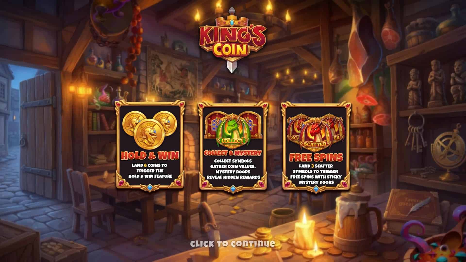 King's Coin slot intro screen
