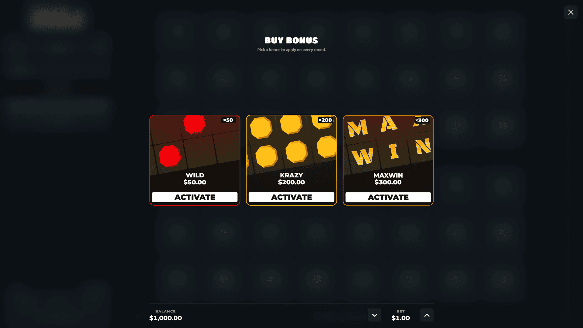 Krazy Keno bonus buy menu