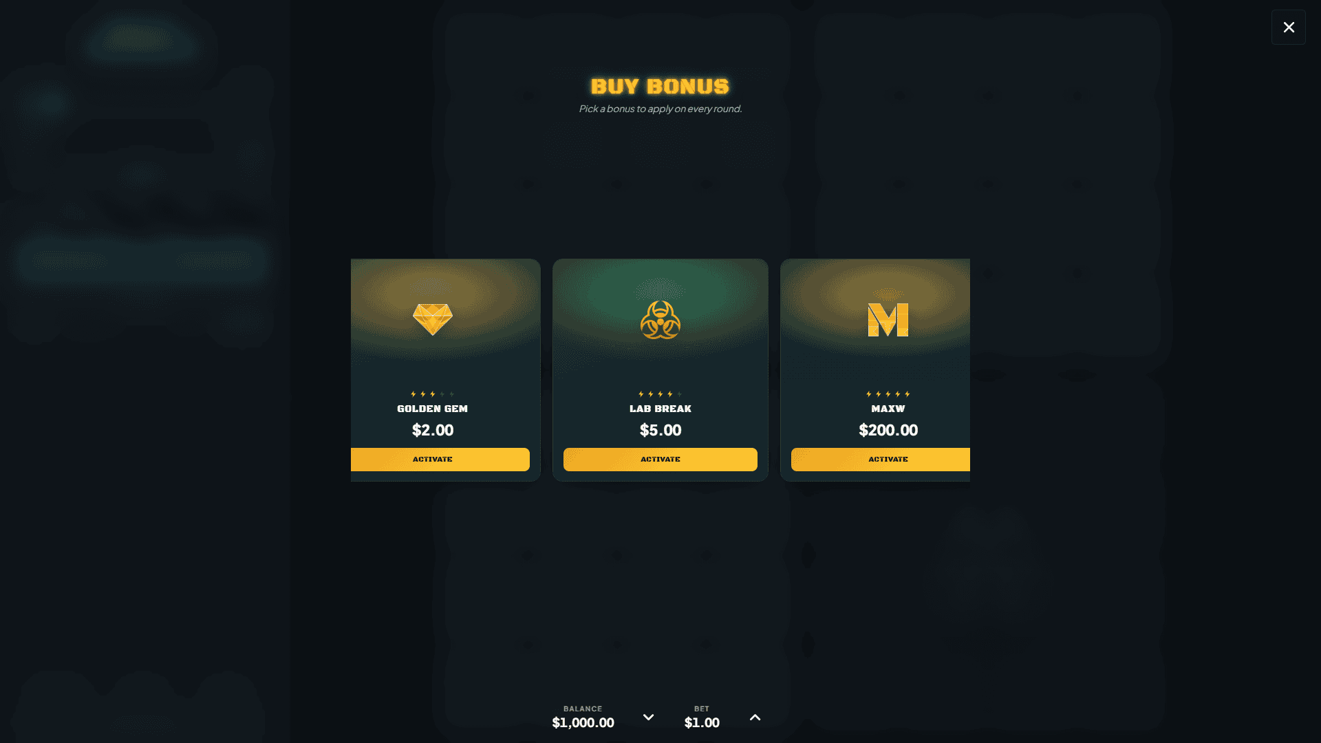 MultiMines bonus buy menu