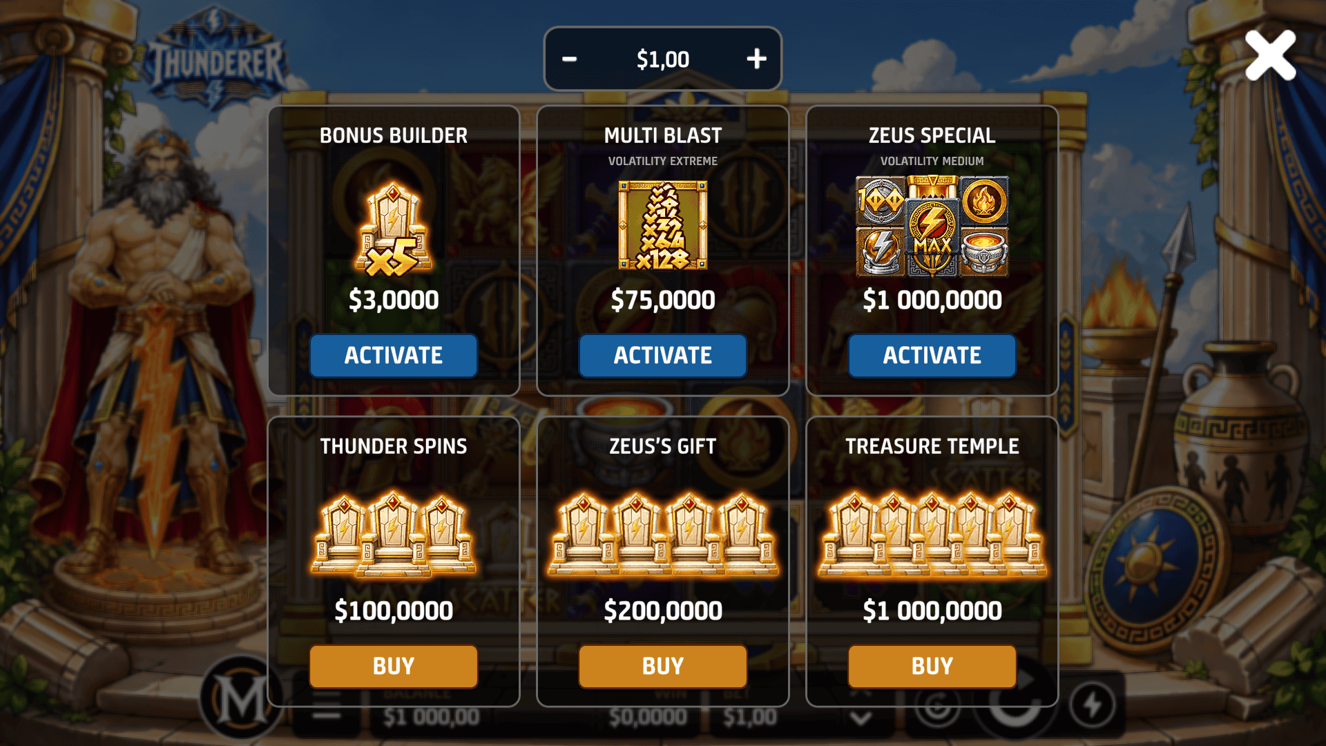 Thunderer bonus buy menu