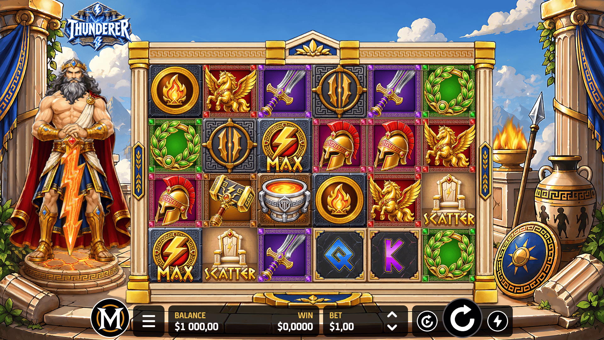 Thunderer slot gameplay reels
