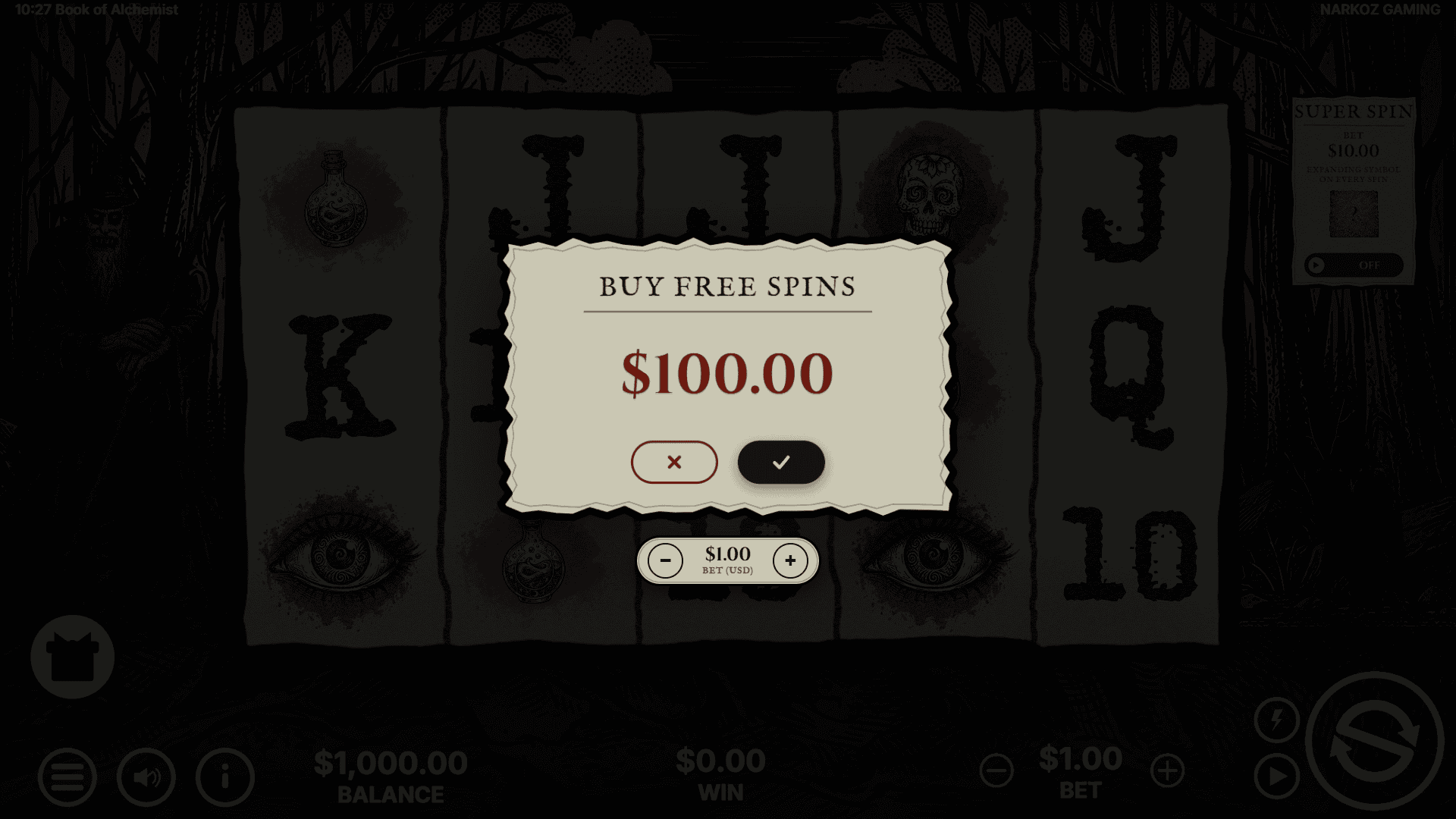 Book of Alchemist bonus buy menu