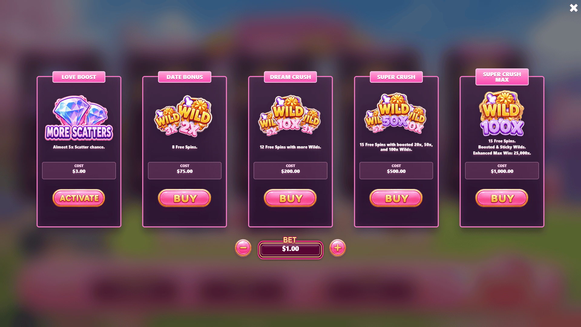 Super Crush bonus buy menu
