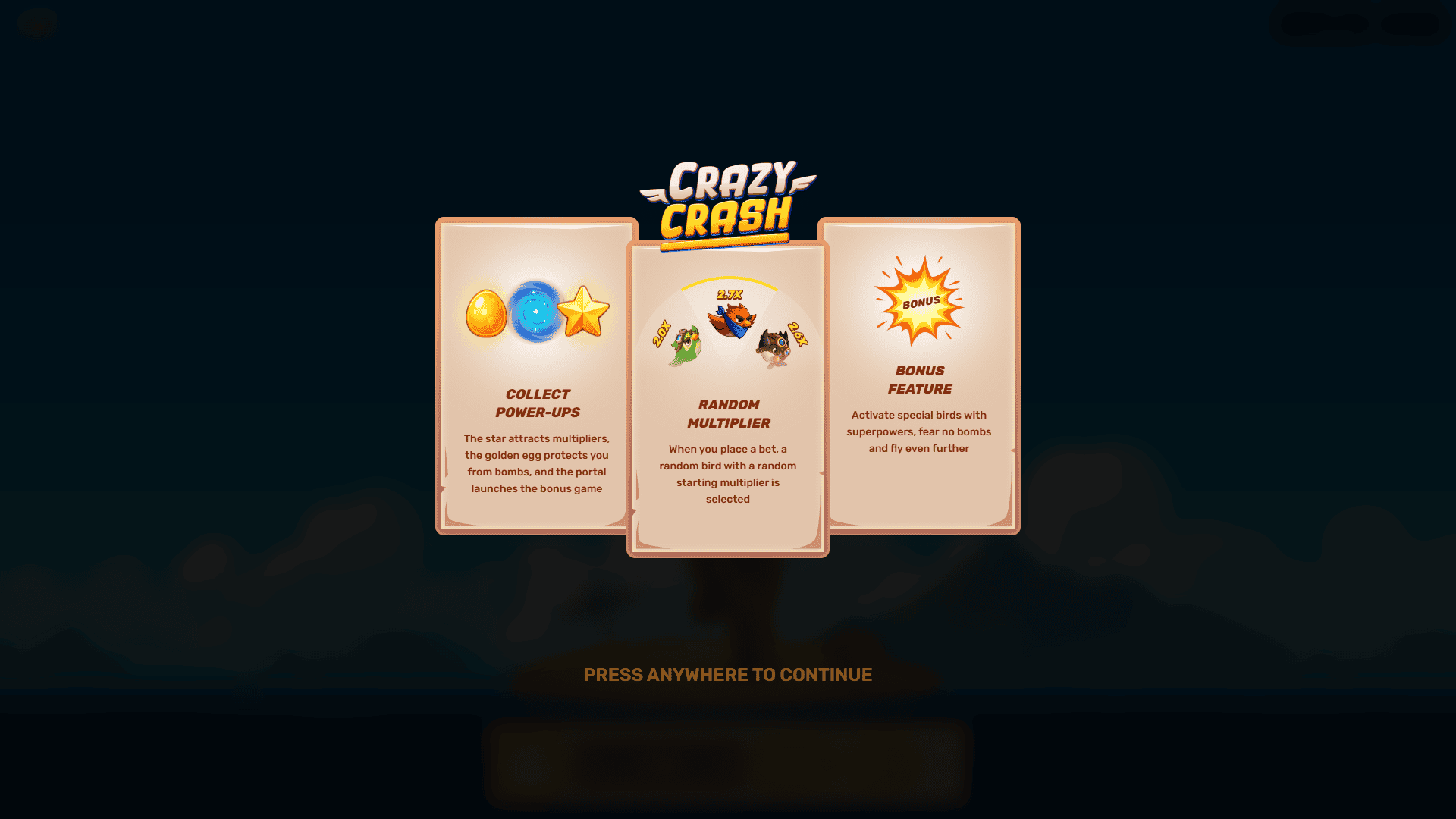 Crazy Crash slot intro screen