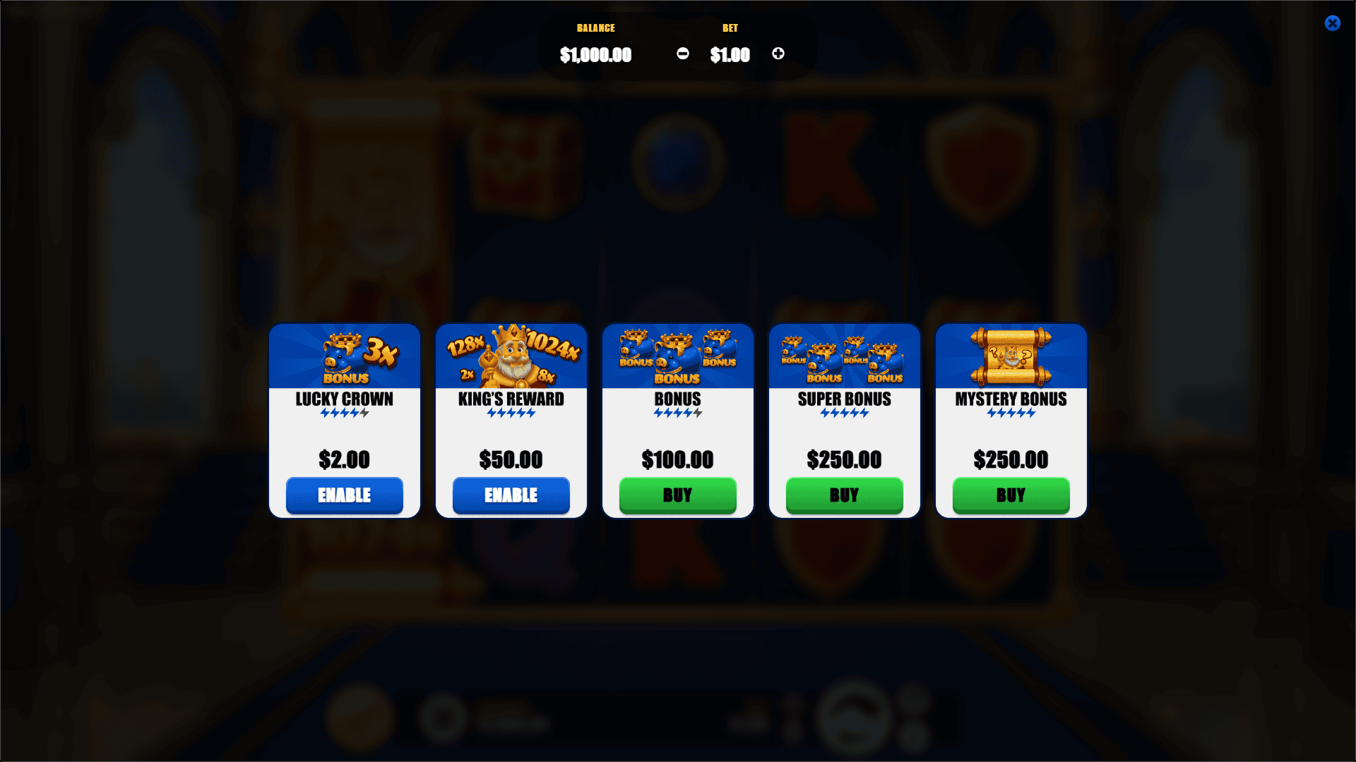 Kings Chamber bonus buy menu