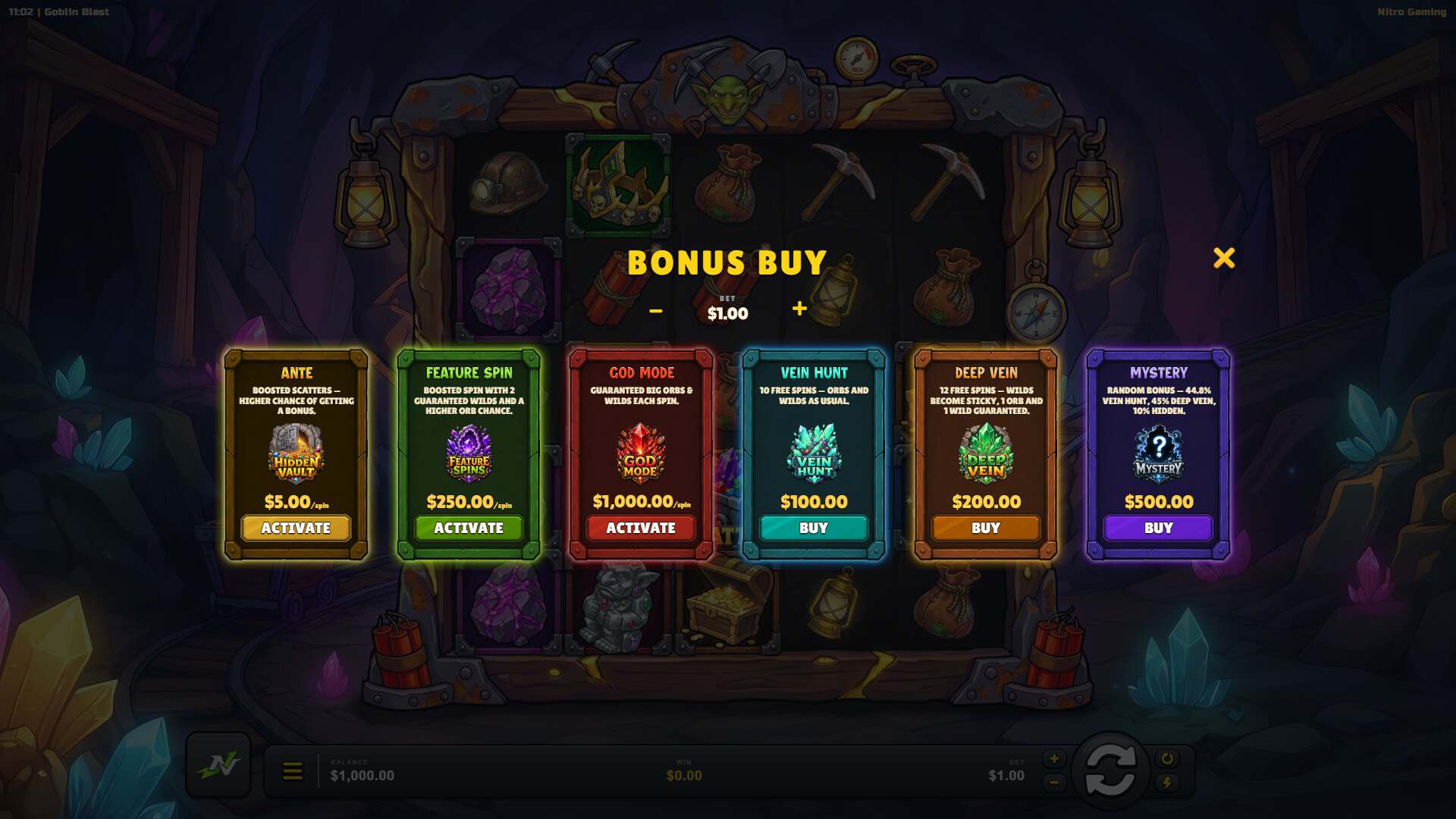 Goblin Gold Mine bonus buy menu