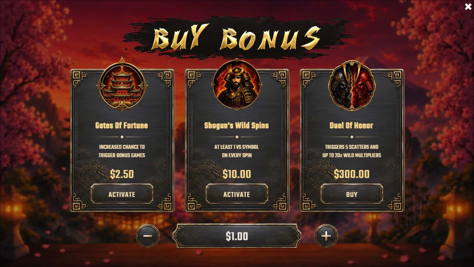 Tales of Shogun bonus buy menu
