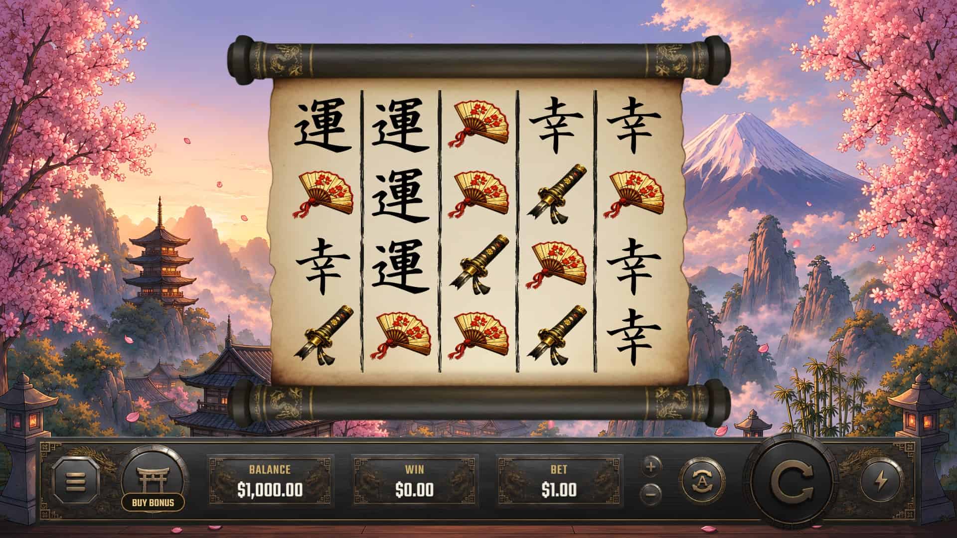 Tales of Shogun slot gameplay reels