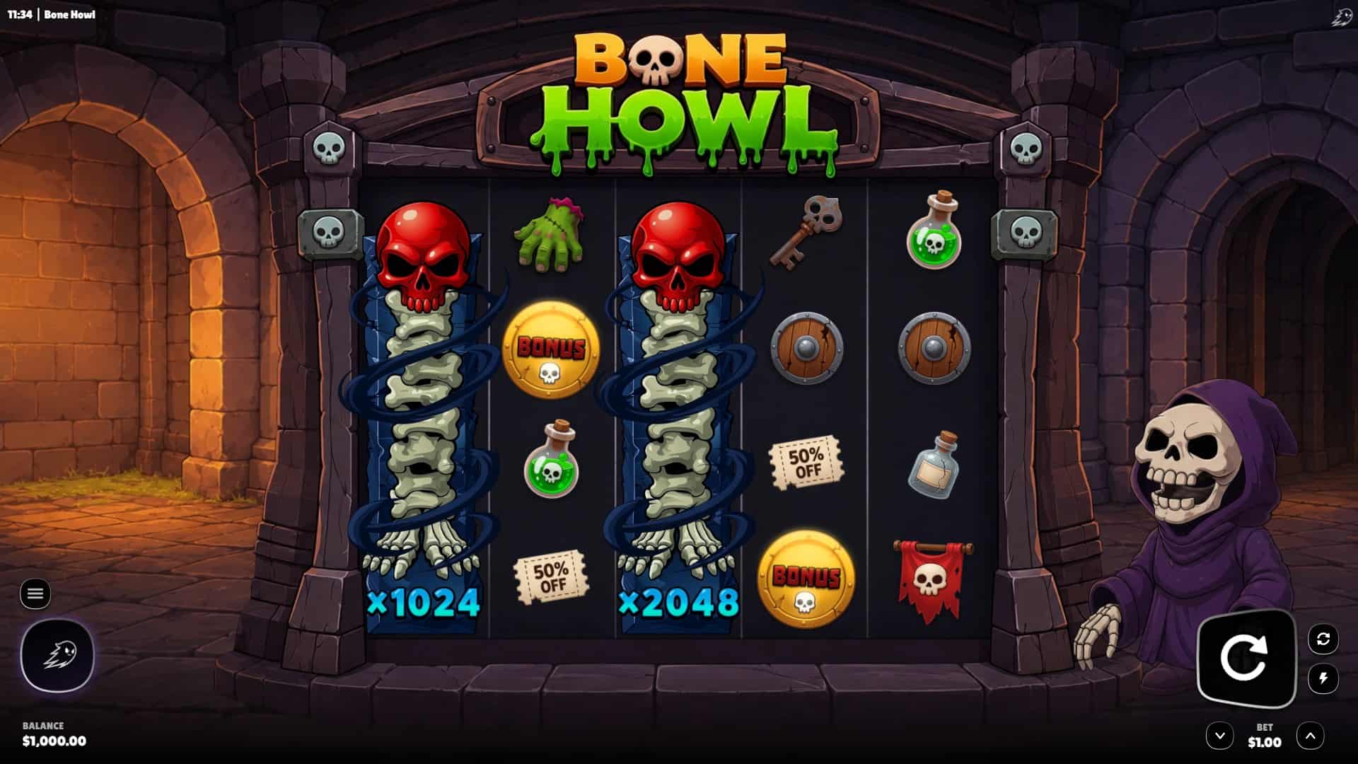Bone Howl slot gameplay reels