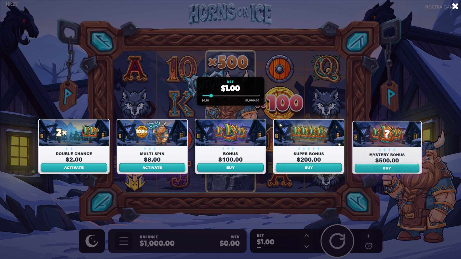 Horns on Ice bonus buy menu
