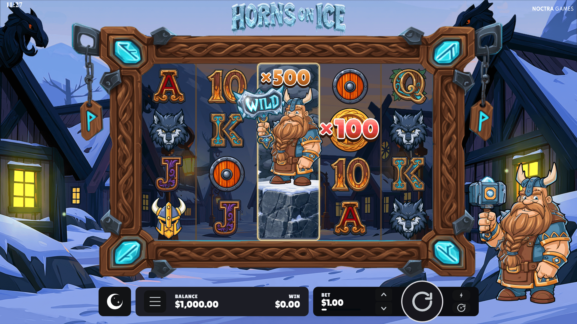 Horns on Ice slot gameplay reels