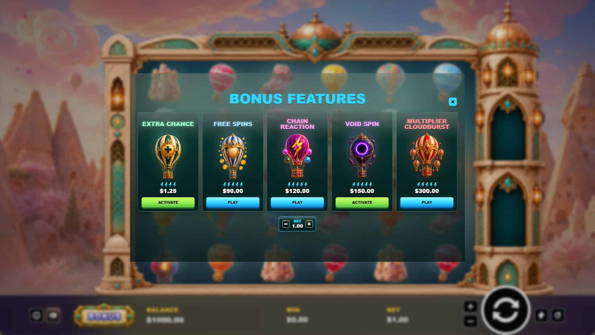 Cappadocia Candy Clouds bonus buy menu
