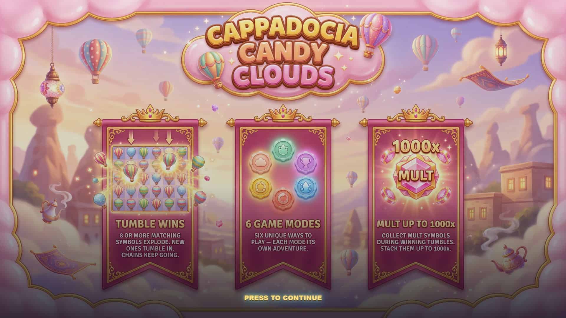 Cappadocia Candy Clouds slot intro screen
