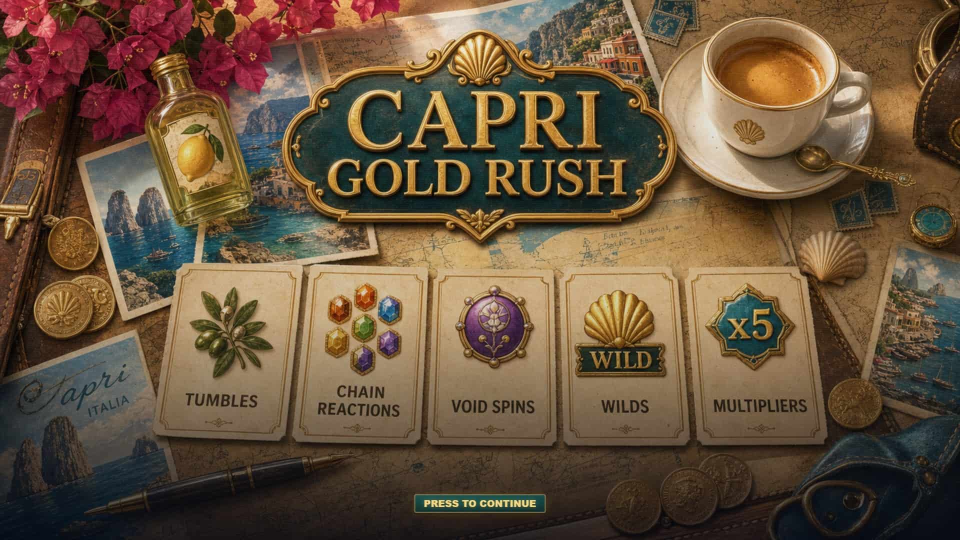 Capri Gold Rush slot intro screen
