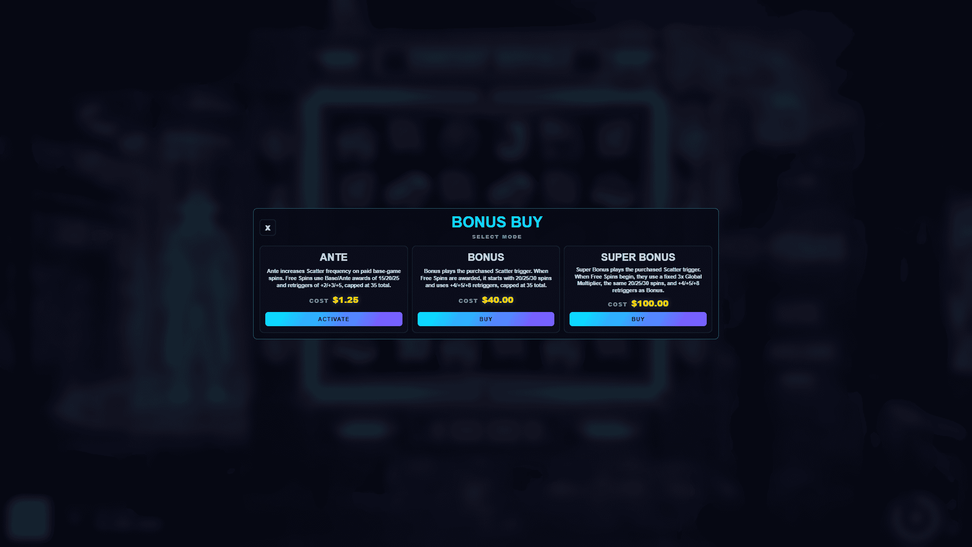 Circuit Royale bonus buy menu