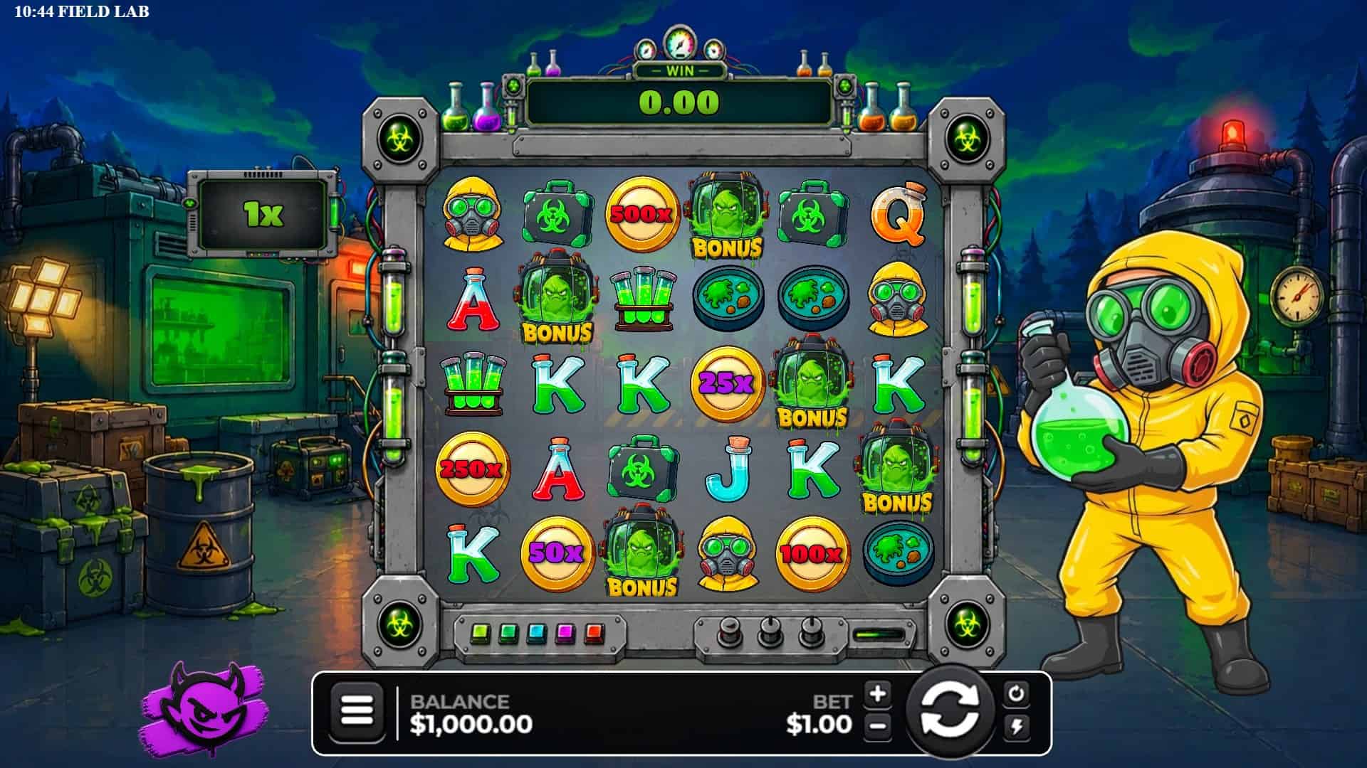 Field Lab slot gameplay reels