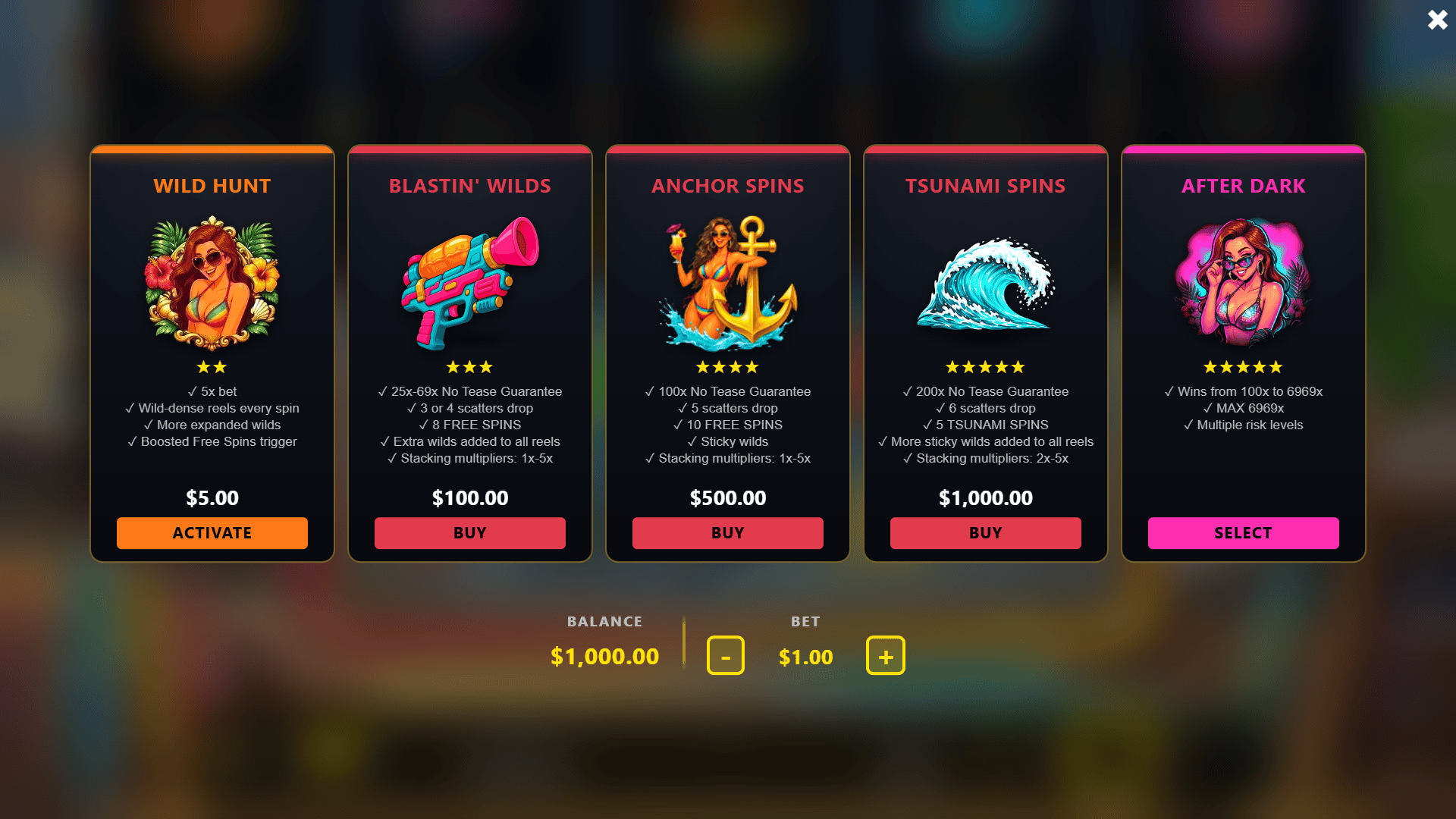 Rick Wildin: Beachin bonus buy menu