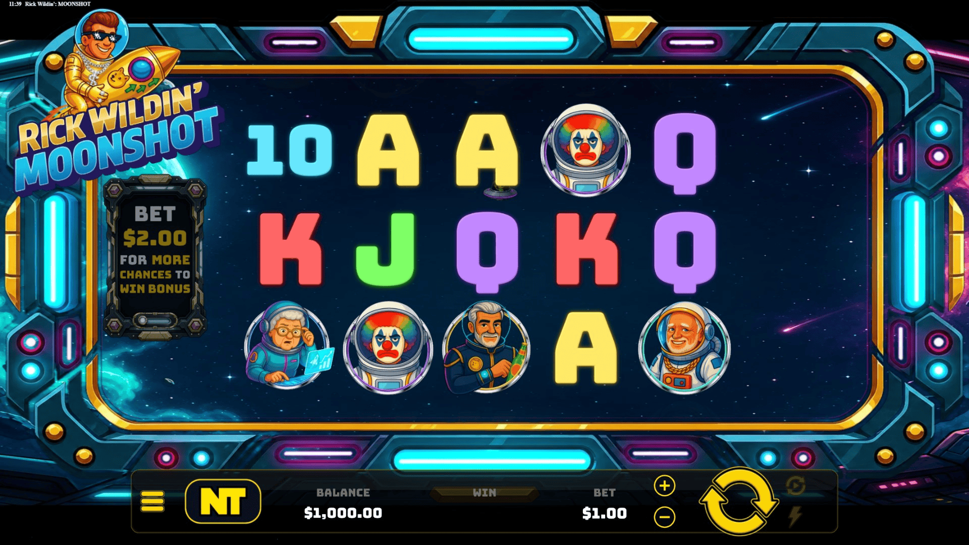 Rick Wildin' Moonshot slot gameplay reels
