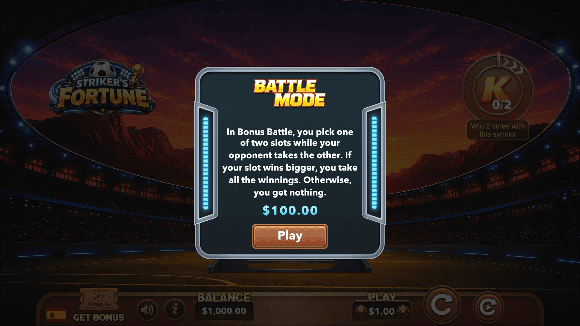 Strikers Fortune bonus buy menu