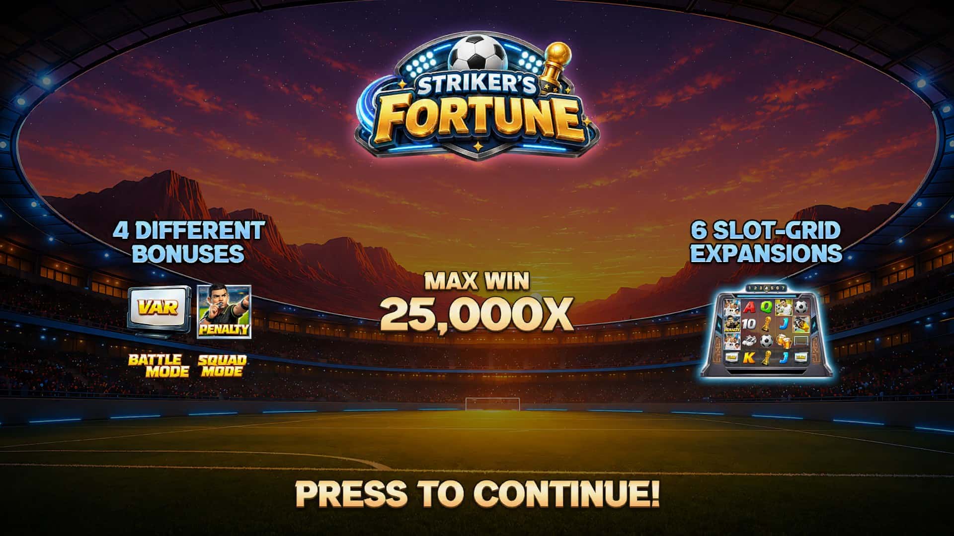 Strikers Fortune slot intro screen