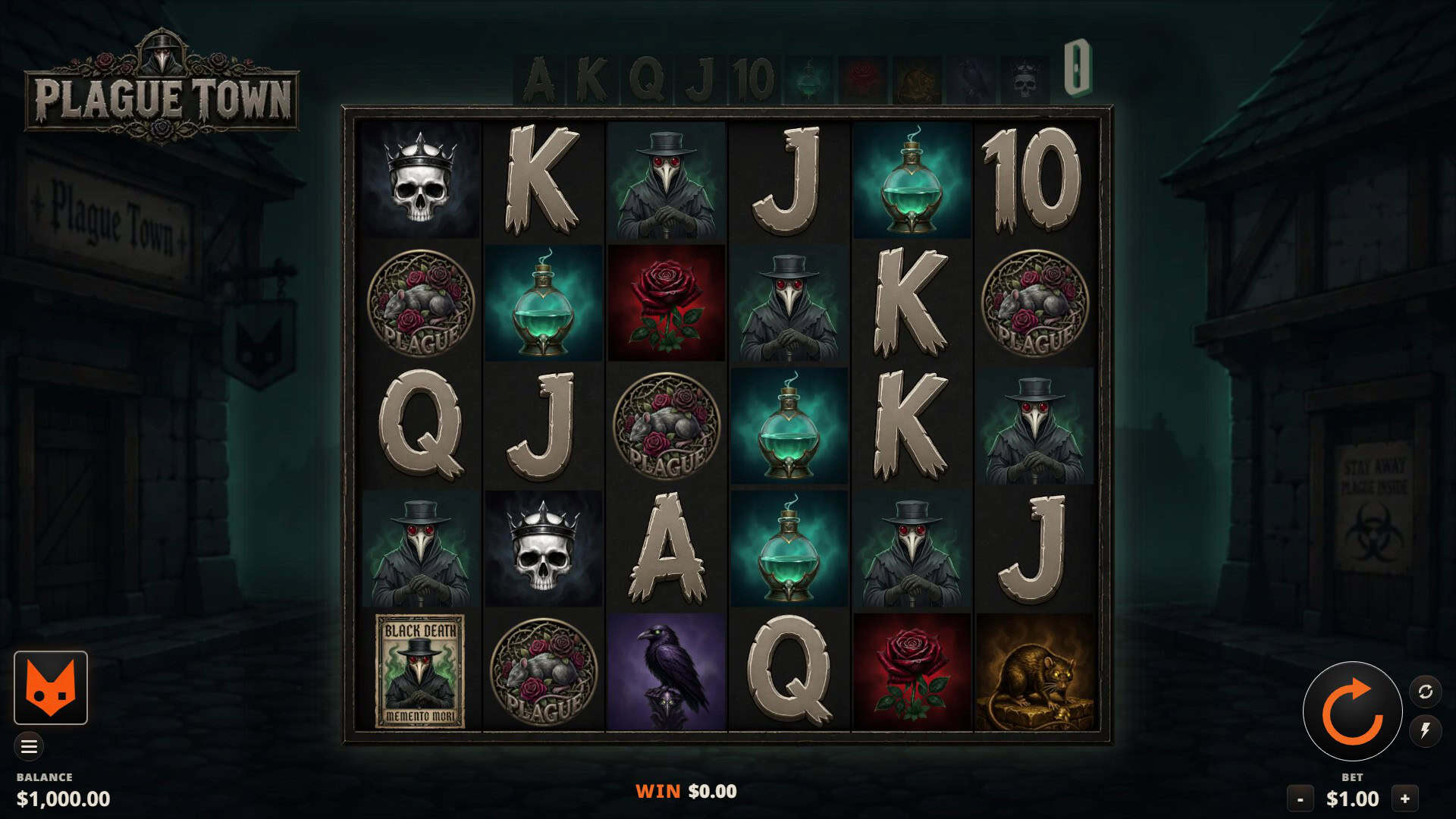 Plague Town slot gameplay reels