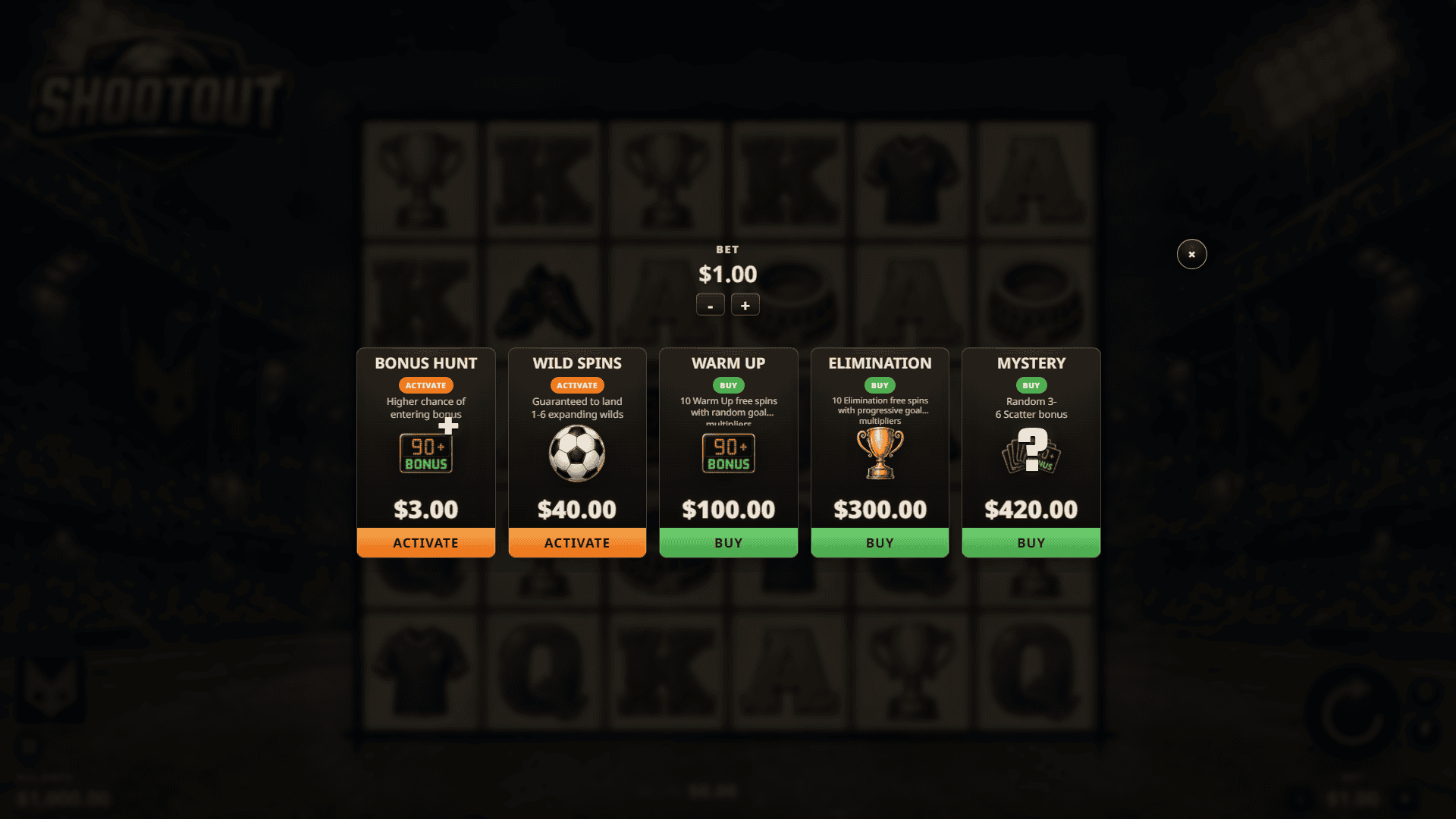 Shootout bonus buy menu