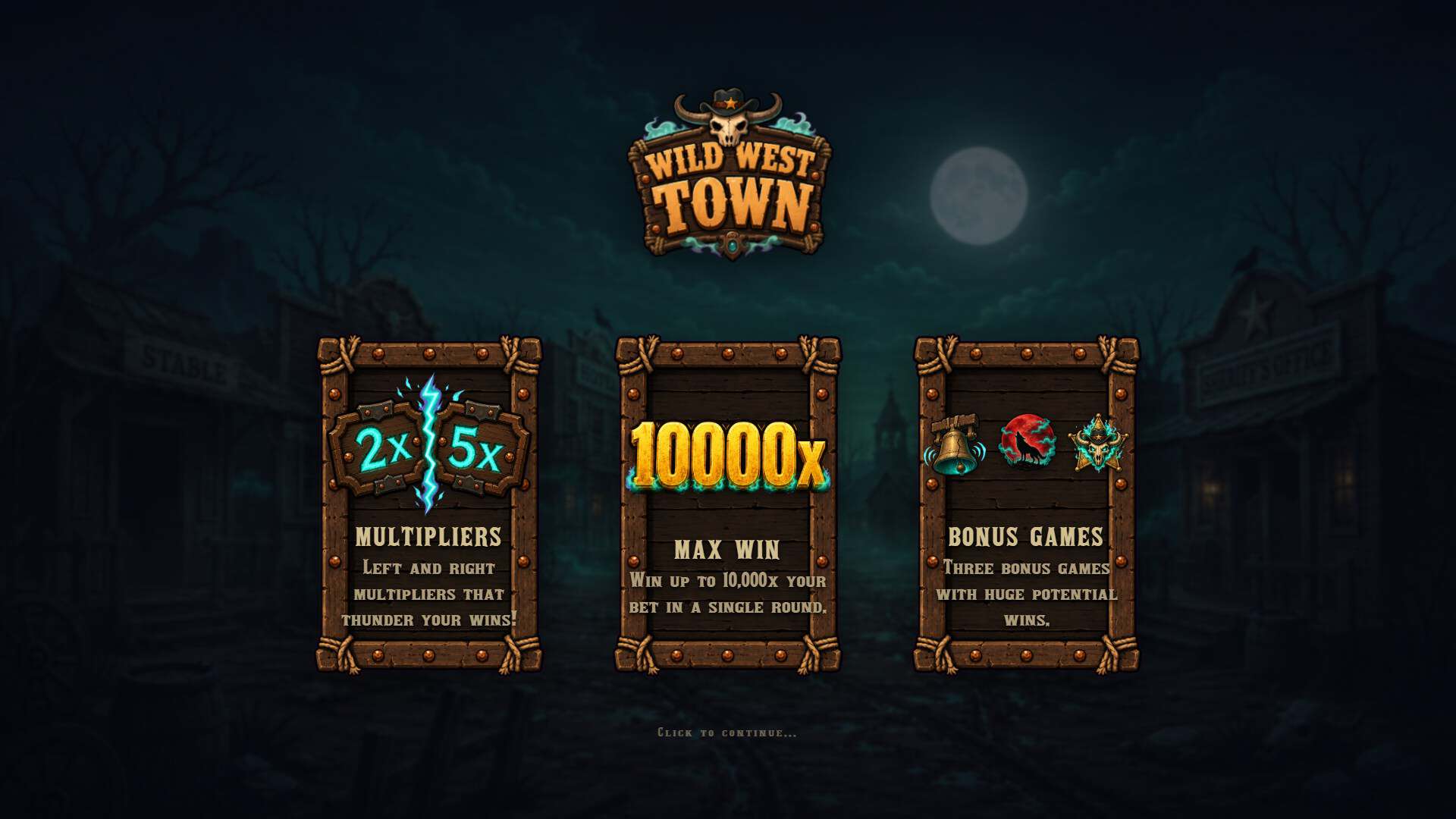Wild West Town slot intro screen