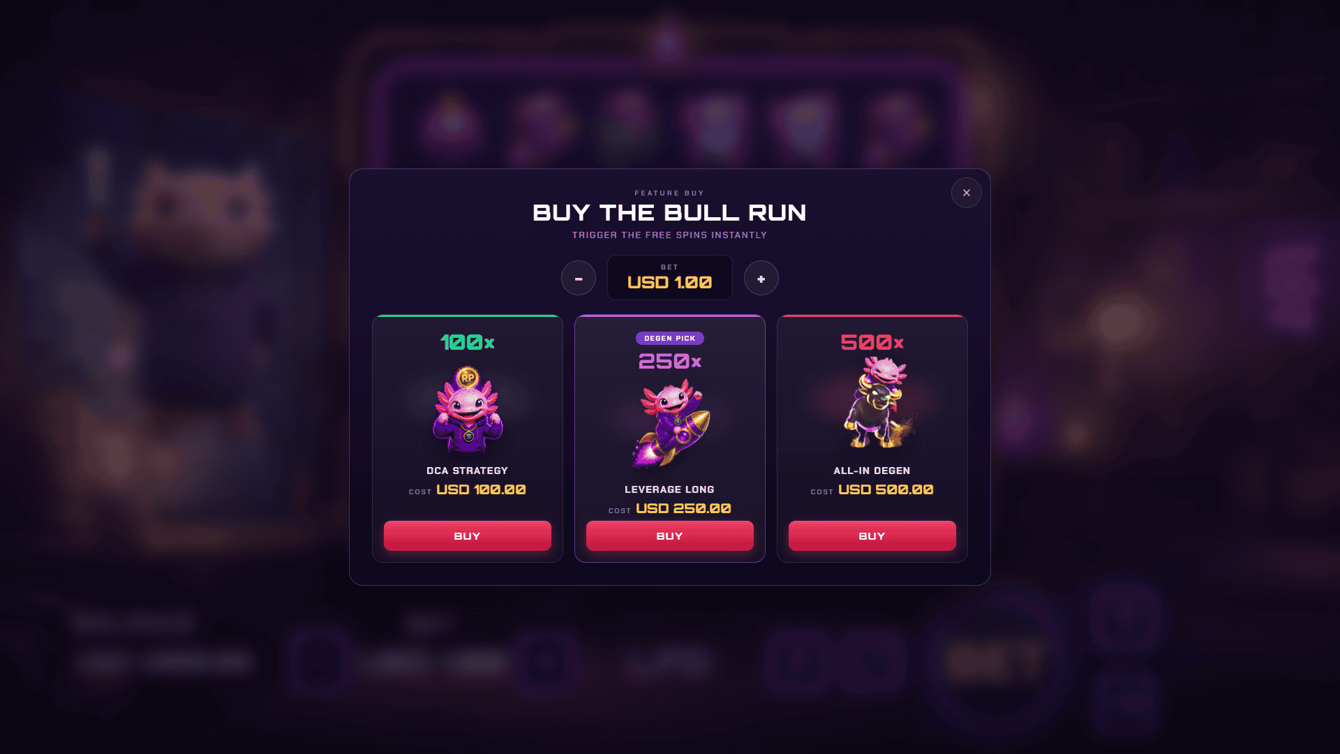 Rug Pull bonus buy menu
