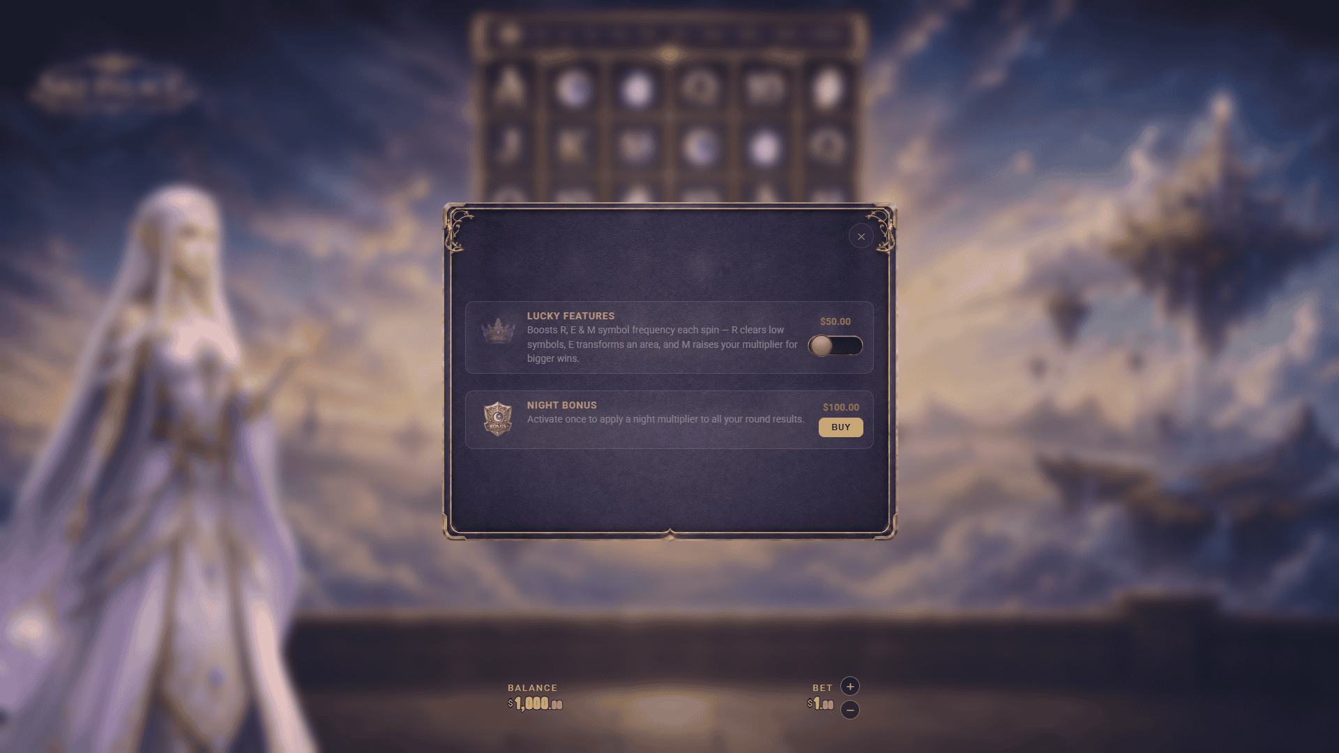 Sky Palace bonus buy menu