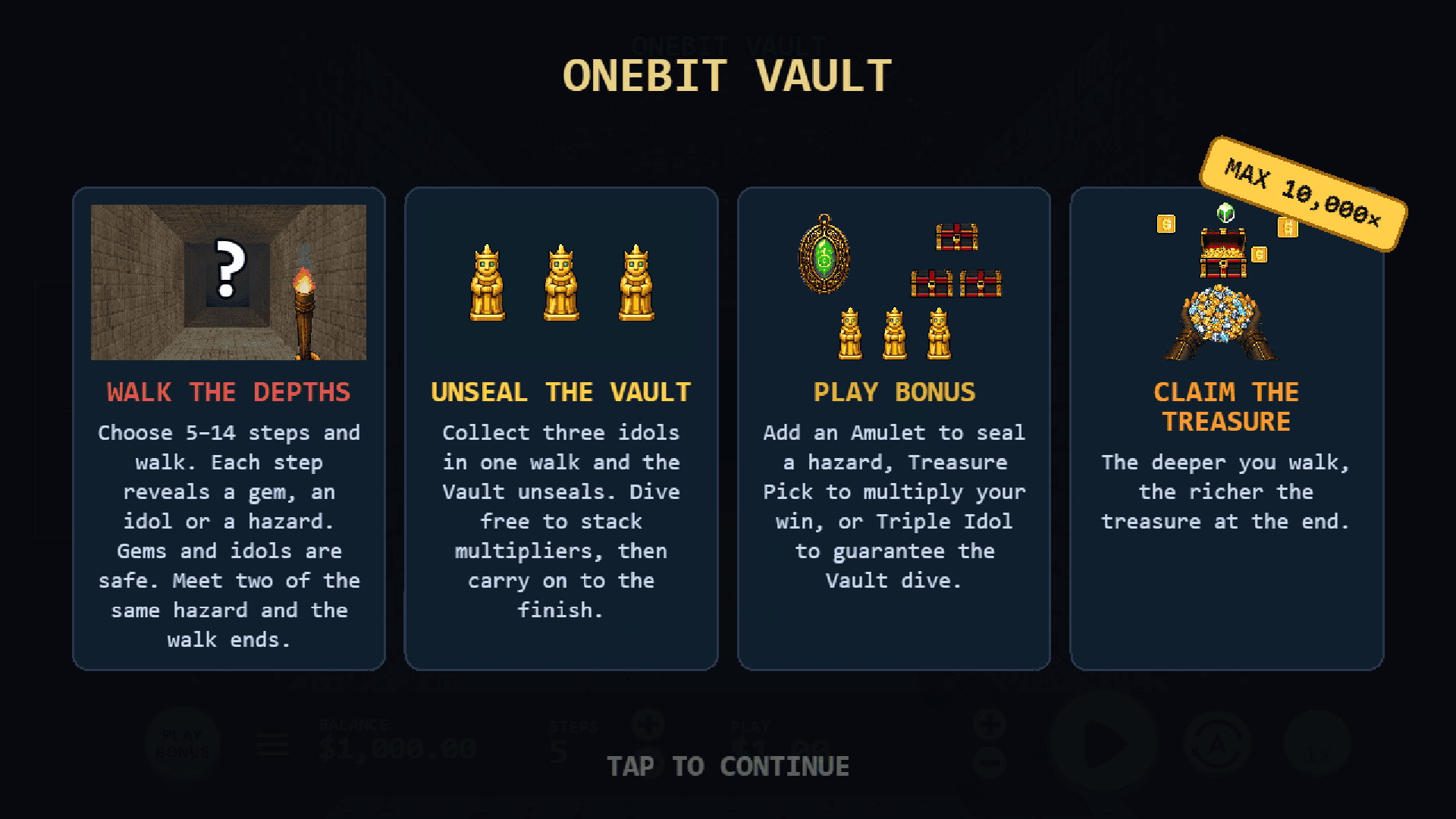 Onebit Vault slot intro screen