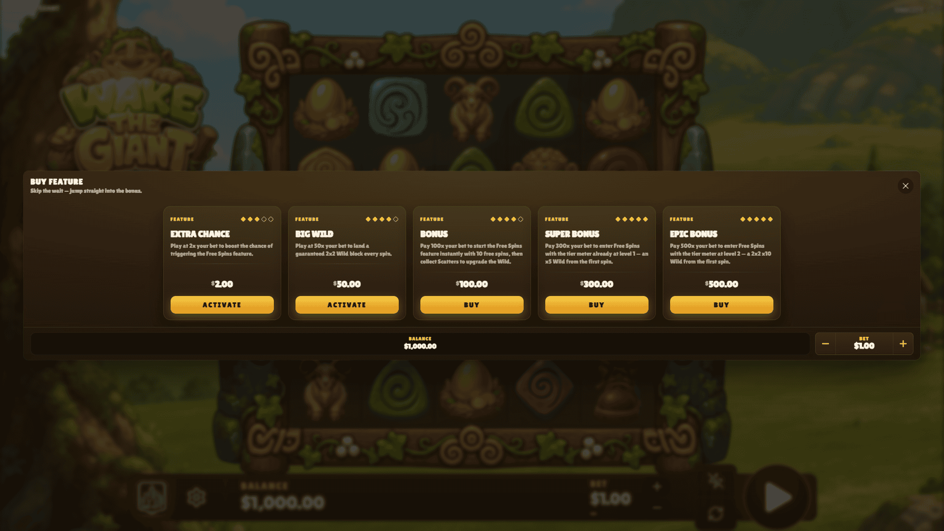 Wake The Giant bonus buy menu
