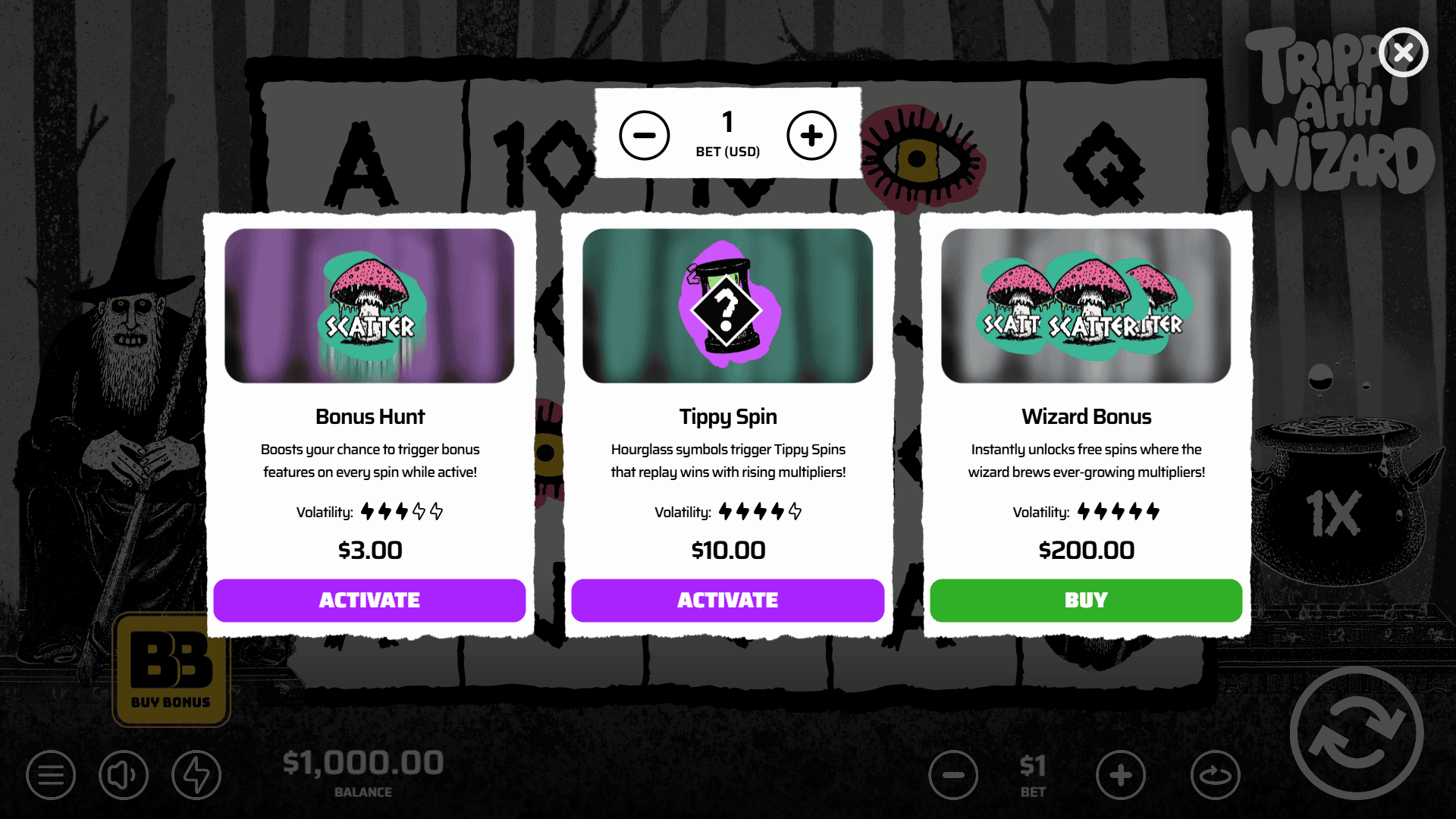 Trippy Ahh Wizard bonus buy menu