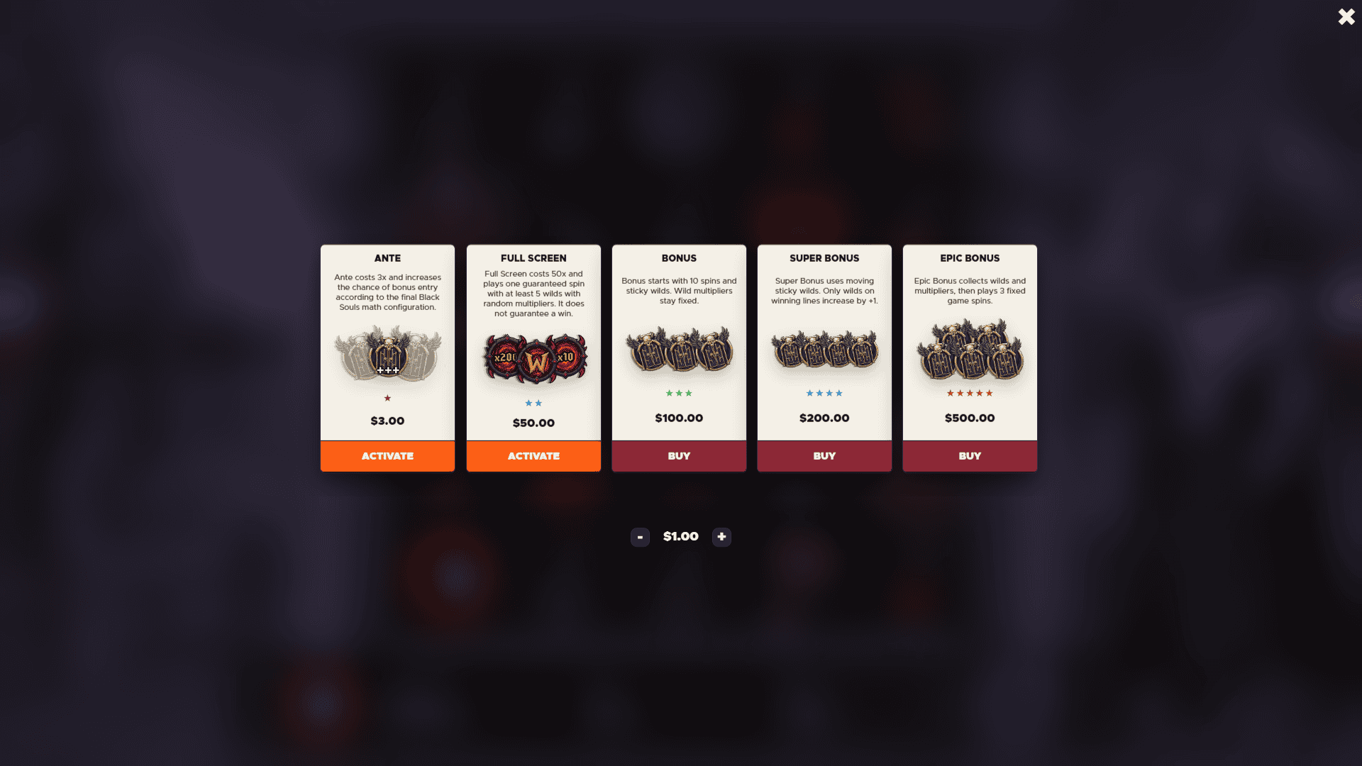 Black Souls bonus buy menu