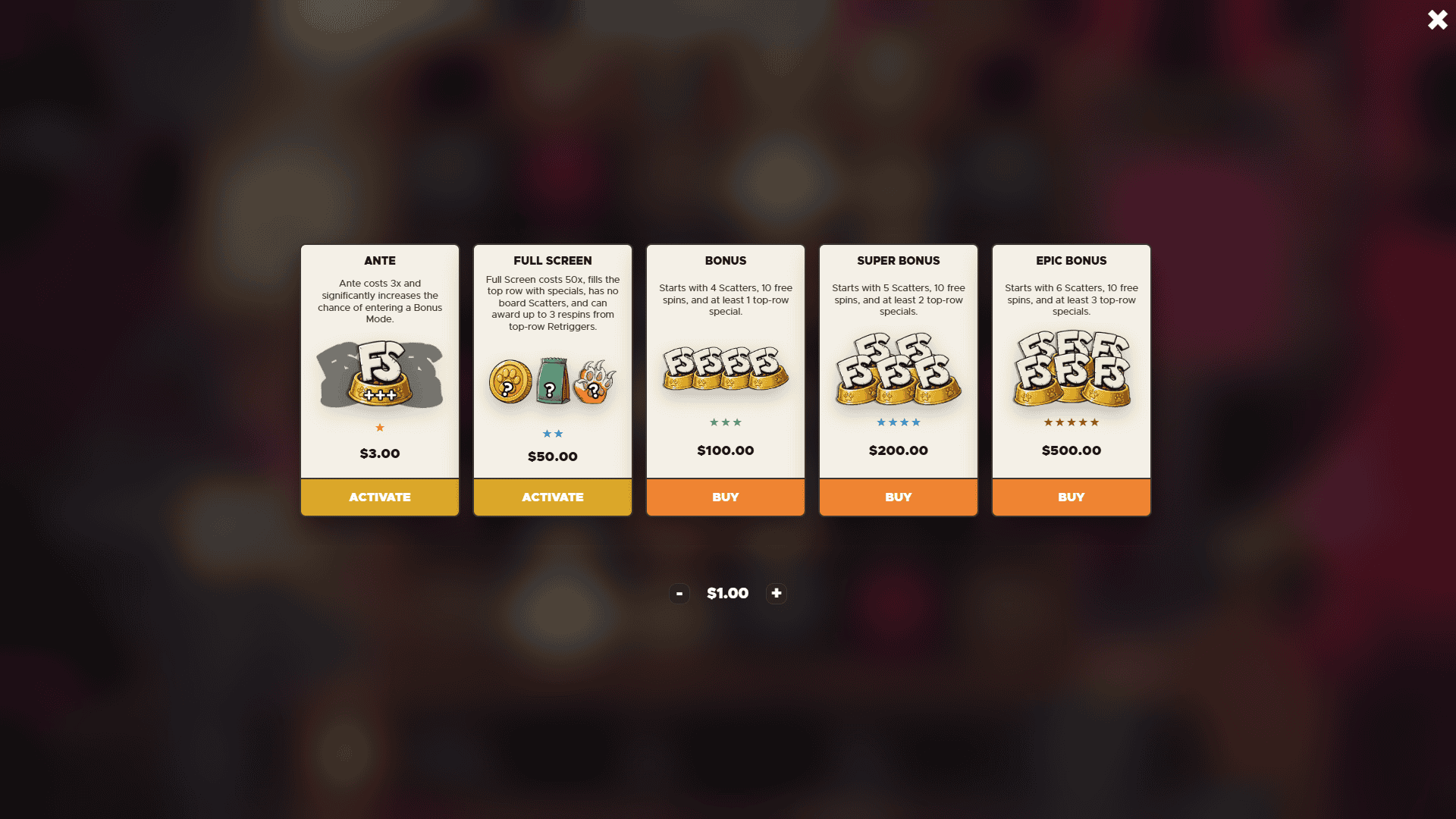 Cat Stacks bonus buy menu