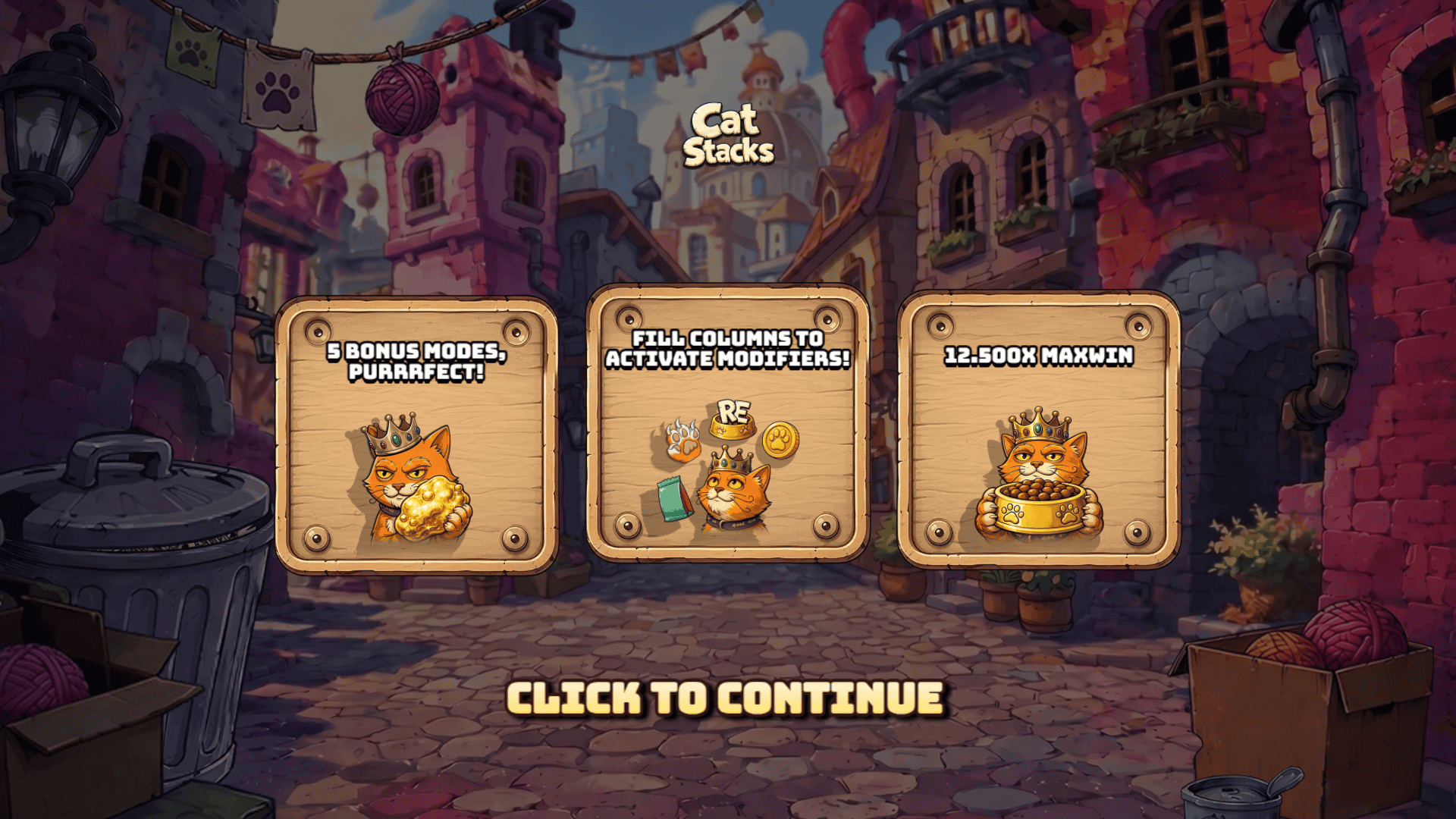 Cat Stacks slot intro screen