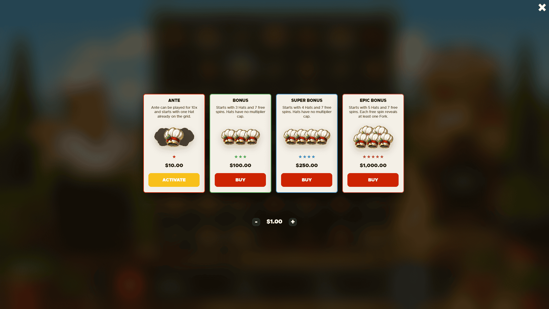 Italian Chef bonus buy menu