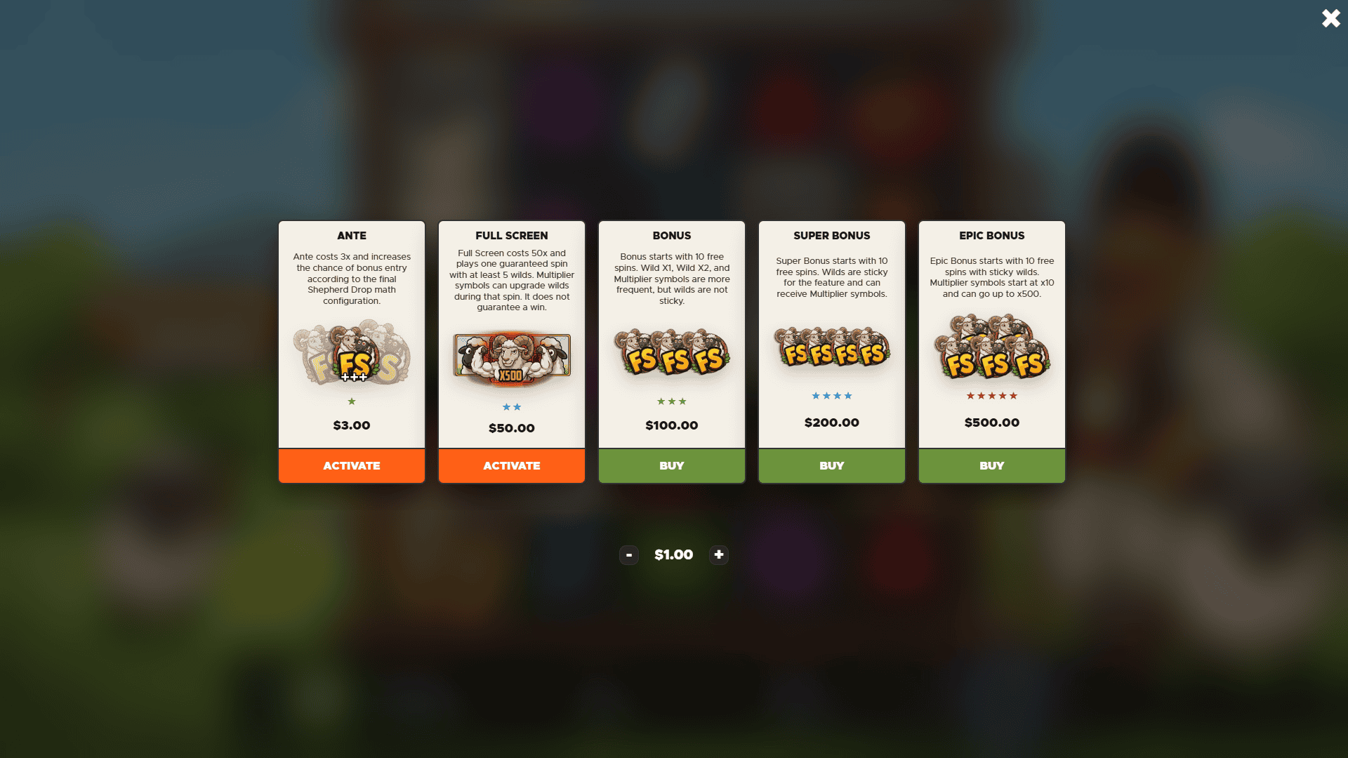 Shepherd Drop bonus buy menu